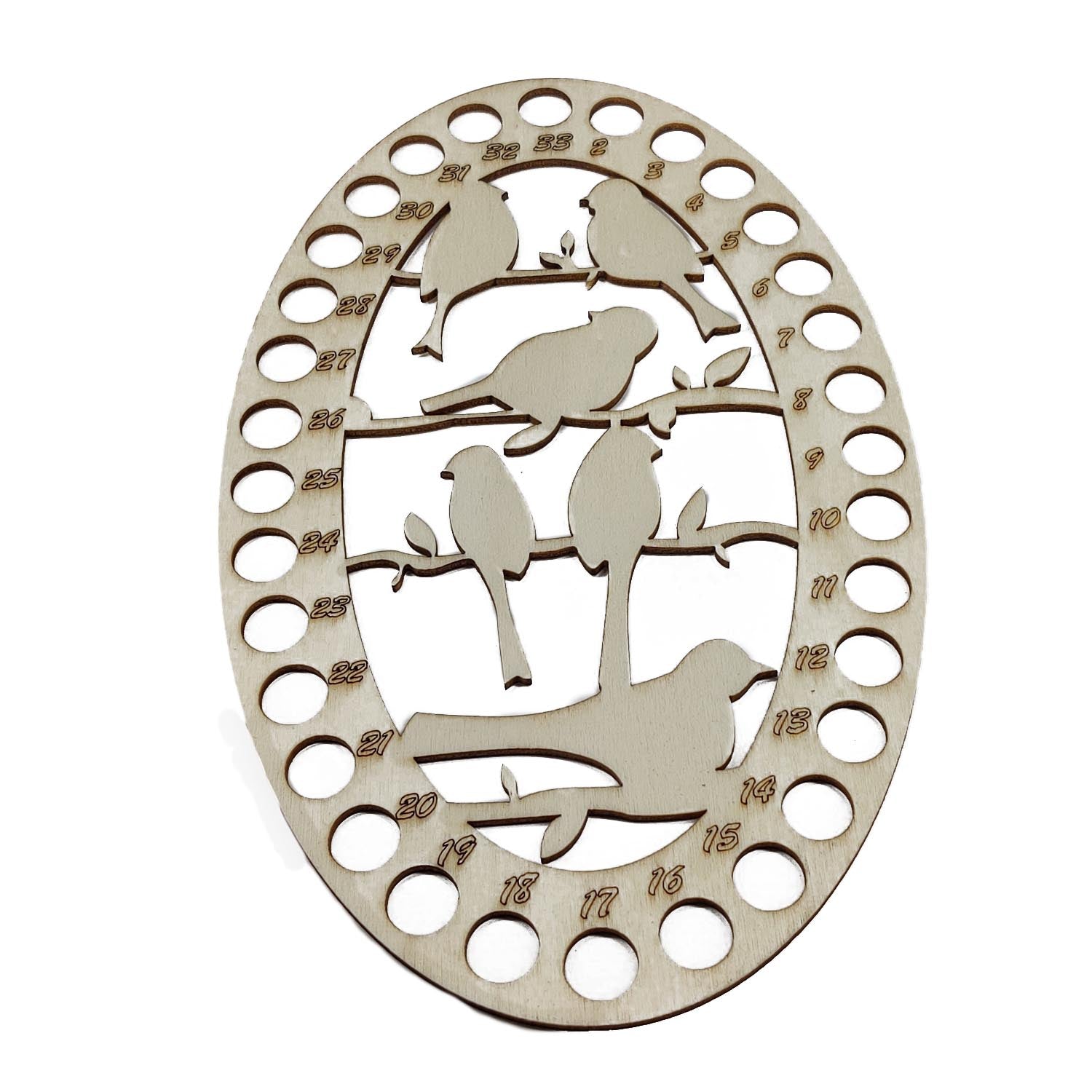 Wooden Embroidery Floss Thread Holder Organizer (1 Piece) 8x5 Inch / 20x12.5 CM 2 MM Thick Oval Bird Pattern Needlework Cross Stitching Kit