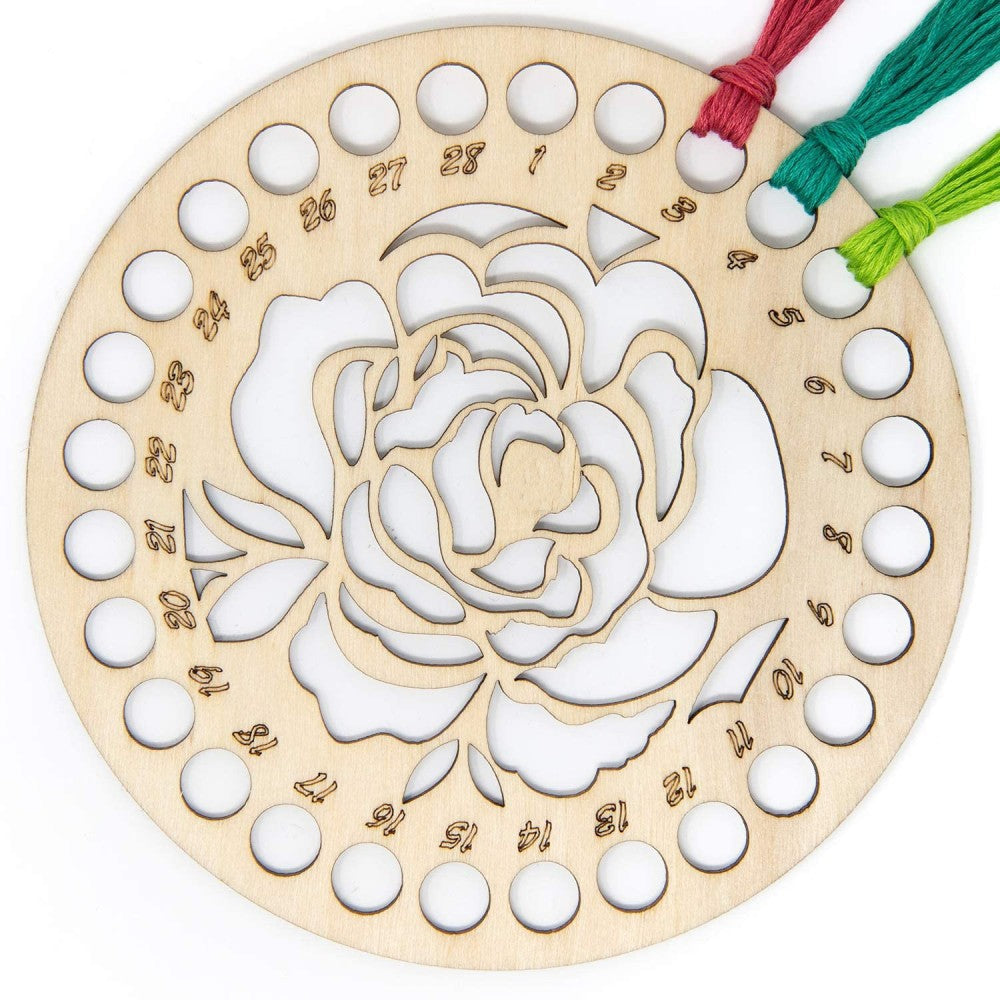 Wooden Embroidery Floss Thread Holder Organizer (1 Piece) 6 Inch / 15 CM 2 MM Thick Round Flower Pattern Needlework Cross Stitching Kit [jefs-dispcrdtool-00008-m2]