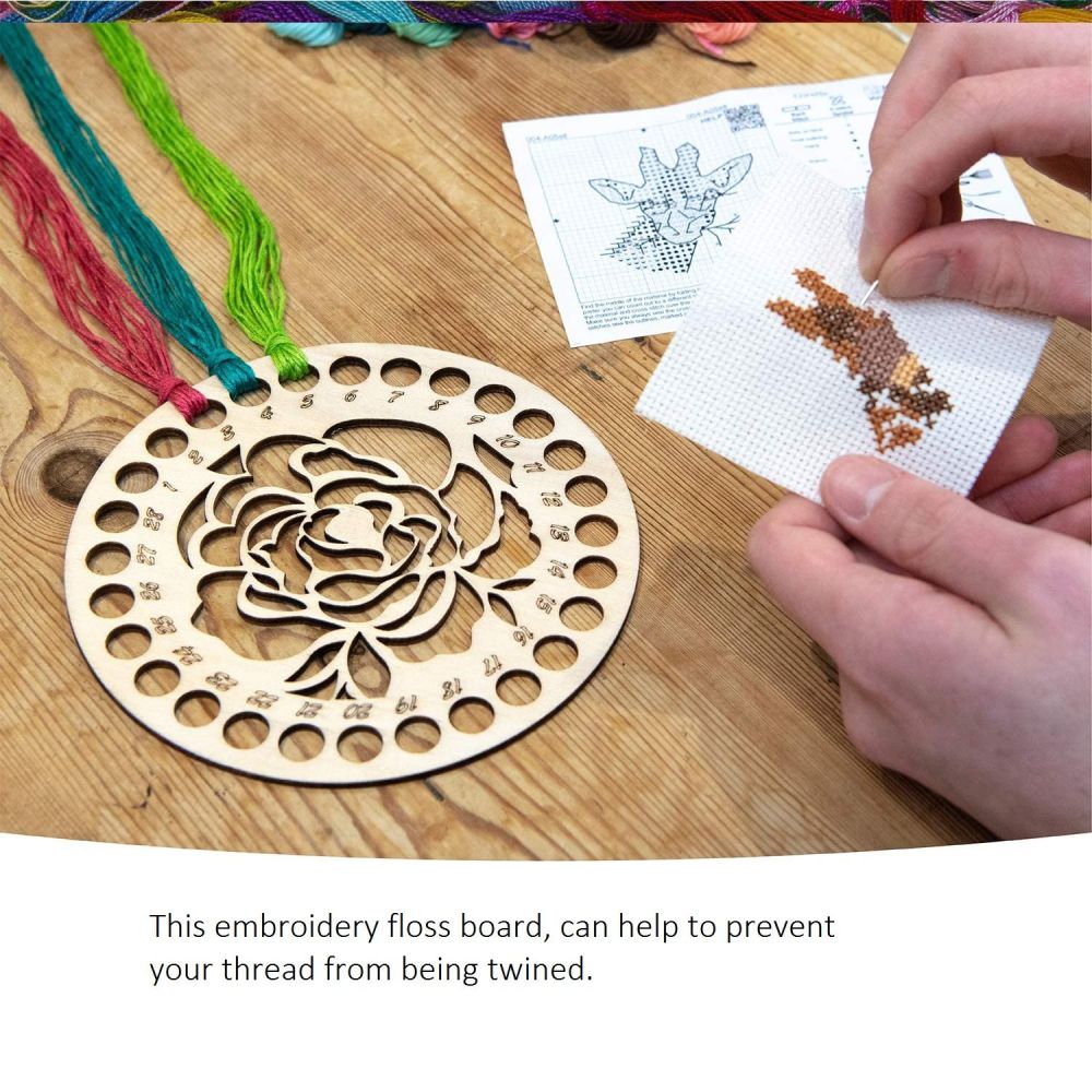Wooden Embroidery Floss Thread Holder Organizer (1 Piece) 6 Inch / 15 CM 2 MM Thick Round Flower Pattern Needlework Cross Stitching Kit [jefs-dispcrdtool-00008-m2]