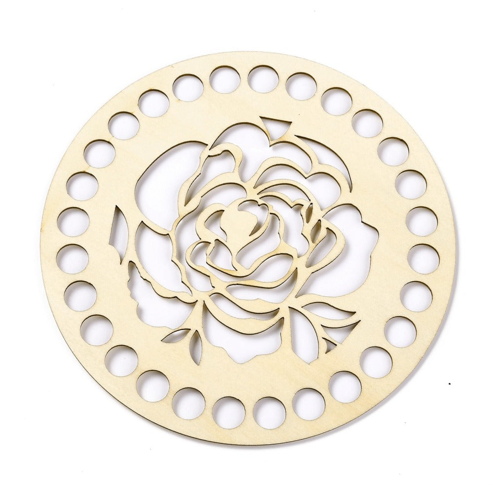 Wooden Embroidery Floss Thread Holder Organizer (1 Piece) 6 Inch / 15 CM 2 MM Thick Round Flower Pattern Needlework Cross Stitching Kit [jefs-dispcrdtool-00008-m2]