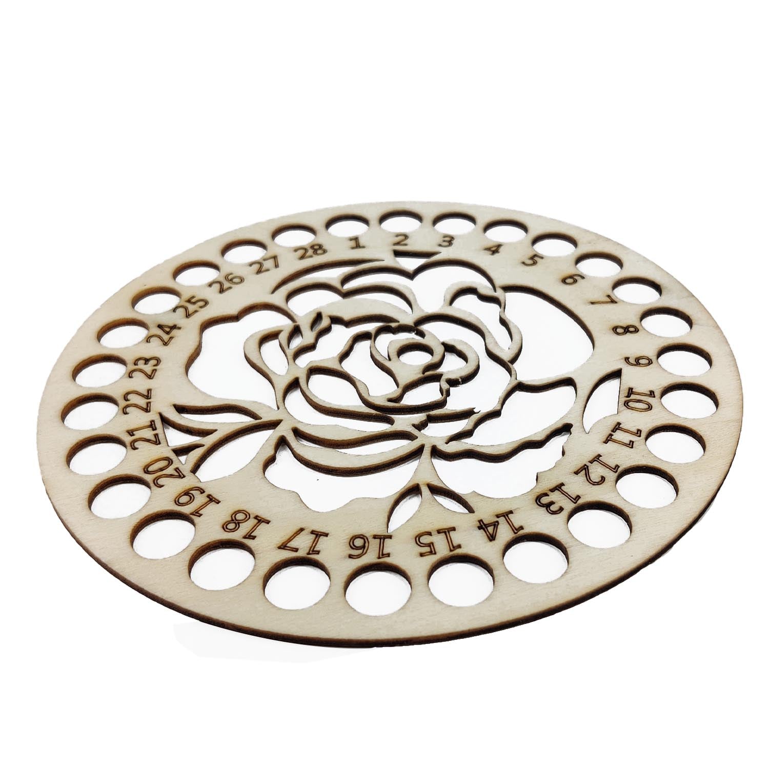 Wooden Embroidery Floss Thread Holder Organizer (1 Piece) 6 Inch / 15 CM 2 MM Thick Round Flower Pattern Needlework Cross Stitching Kit