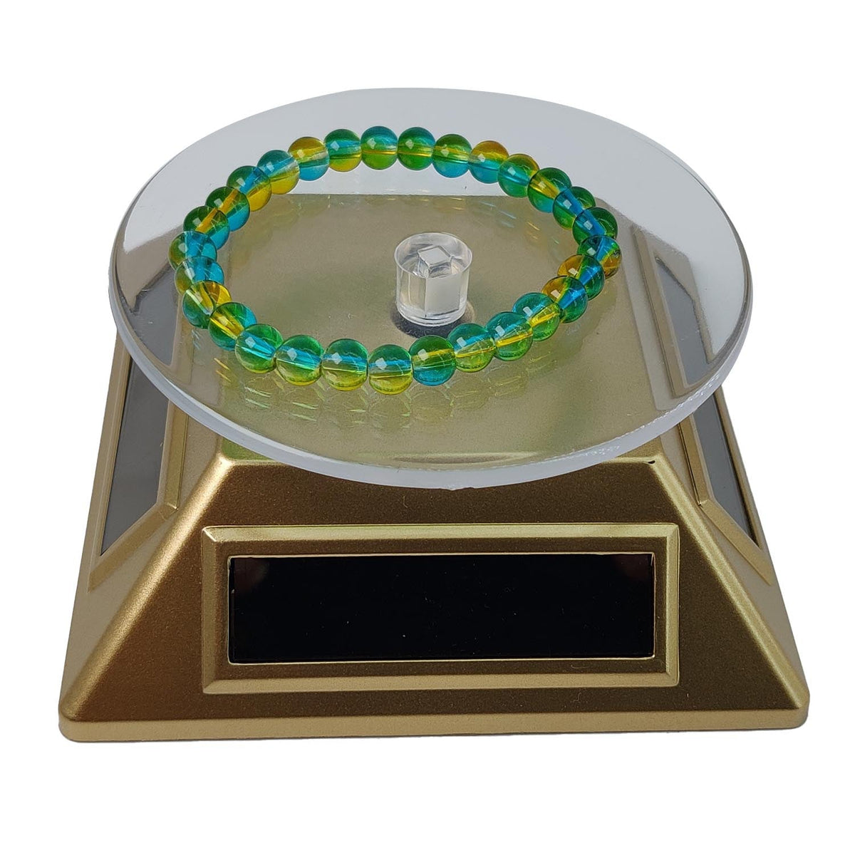 Solar & Battery Power 360 Degree Rotating Display Stands (1 PC) Gold Color 4x2 Inch Plate Dia 3.25 Inch For Watches Jewellery Bracelets Rings Phones [jefs-dispcrdtool-00175-m2]