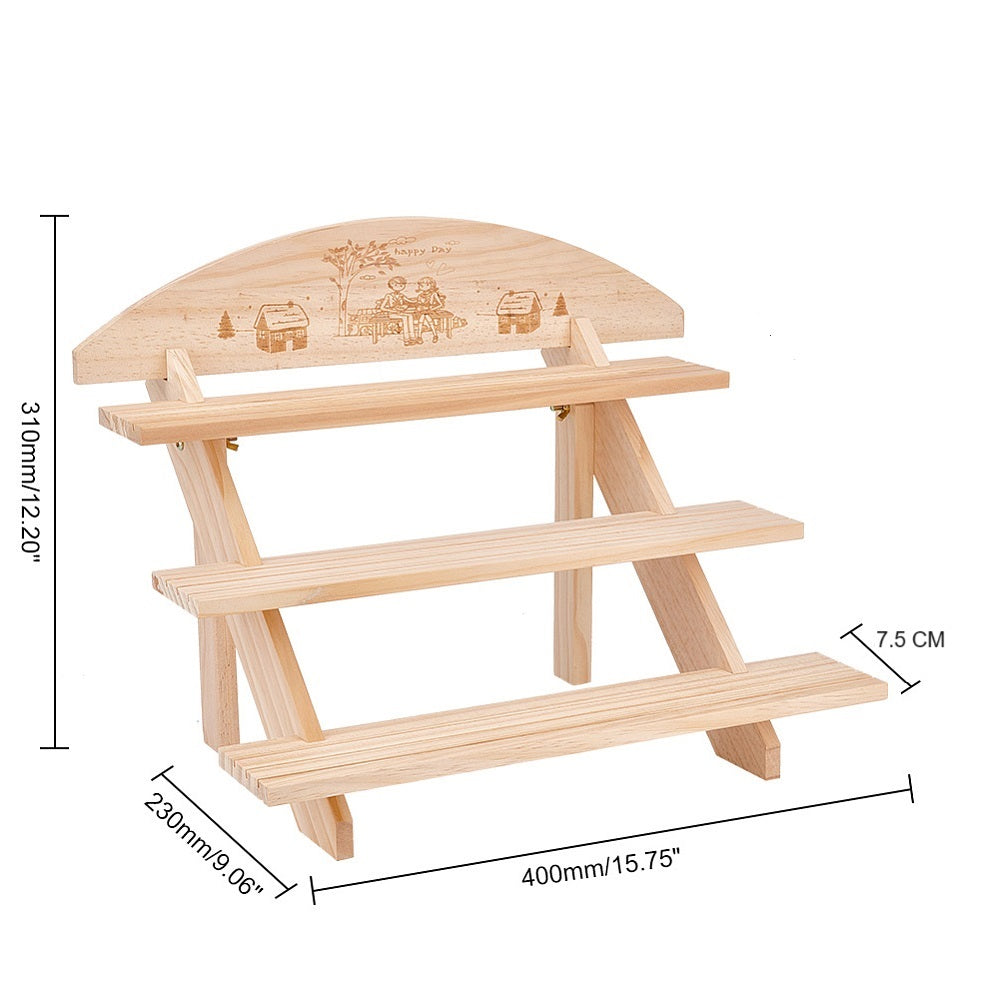 Wooden Step Display Stand 16x9x12 Inch Base Plate Size 15x2.5 Inch (1 Unit) DIY Assemble Multipurpose Rack Organizer For Exhibitions Bakery Accessories