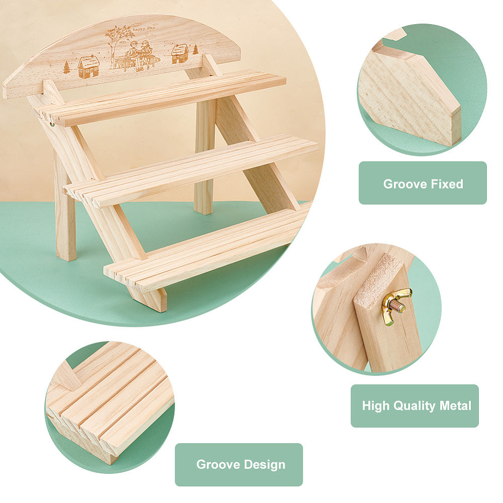 Wooden Step Display Stand 16x9x12 Inch Base Plate Size 15x2.5 Inch (1 Unit) DIY Assemble Multipurpose Rack Organizer For Exhibitions Bakery Accessories