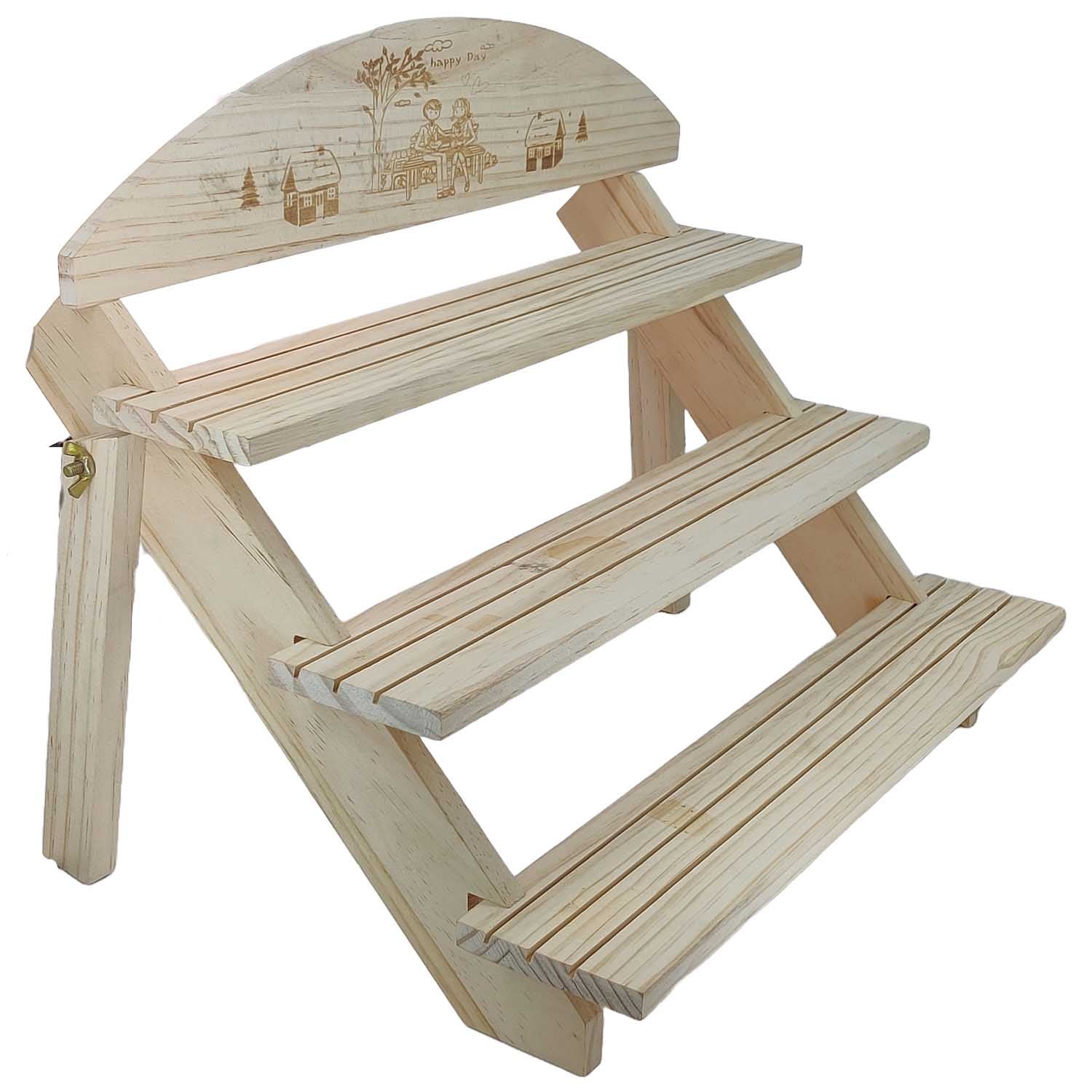 Wooden Step Display Stand 16x9x12 Inch Base Plate Size 15x2.5 Inch (1 Unit) DIY Assemble Multipurpose Rack Organizer For Exhibitions Bakery Accessories