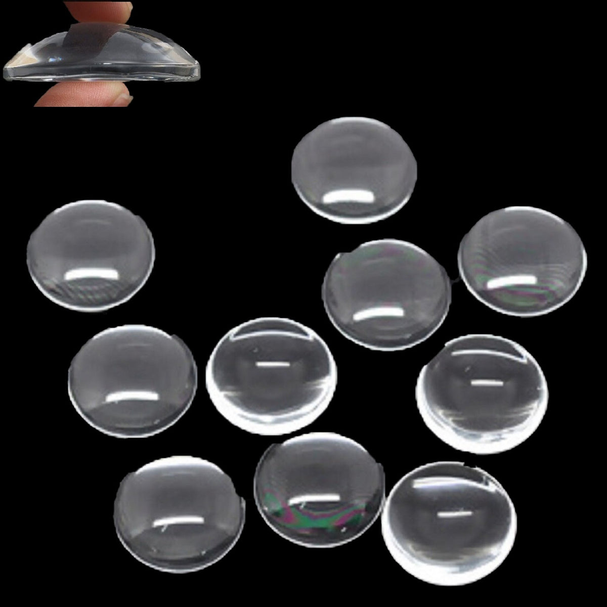 Glass Cabochons Embellishments 20x5.5-6 MM (Pack of 10 PCs) Round Dome Flat Back Transparent For DIY Crafts Jewellery Making Magnets