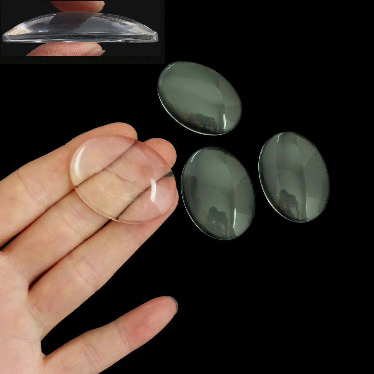 Glass Cabochons Embellishments 40x30x7-8 MM (Pack of 4 PCs) Oval Dome Flat Back Transparent For DIY Crafts Jewellery Making Magnets