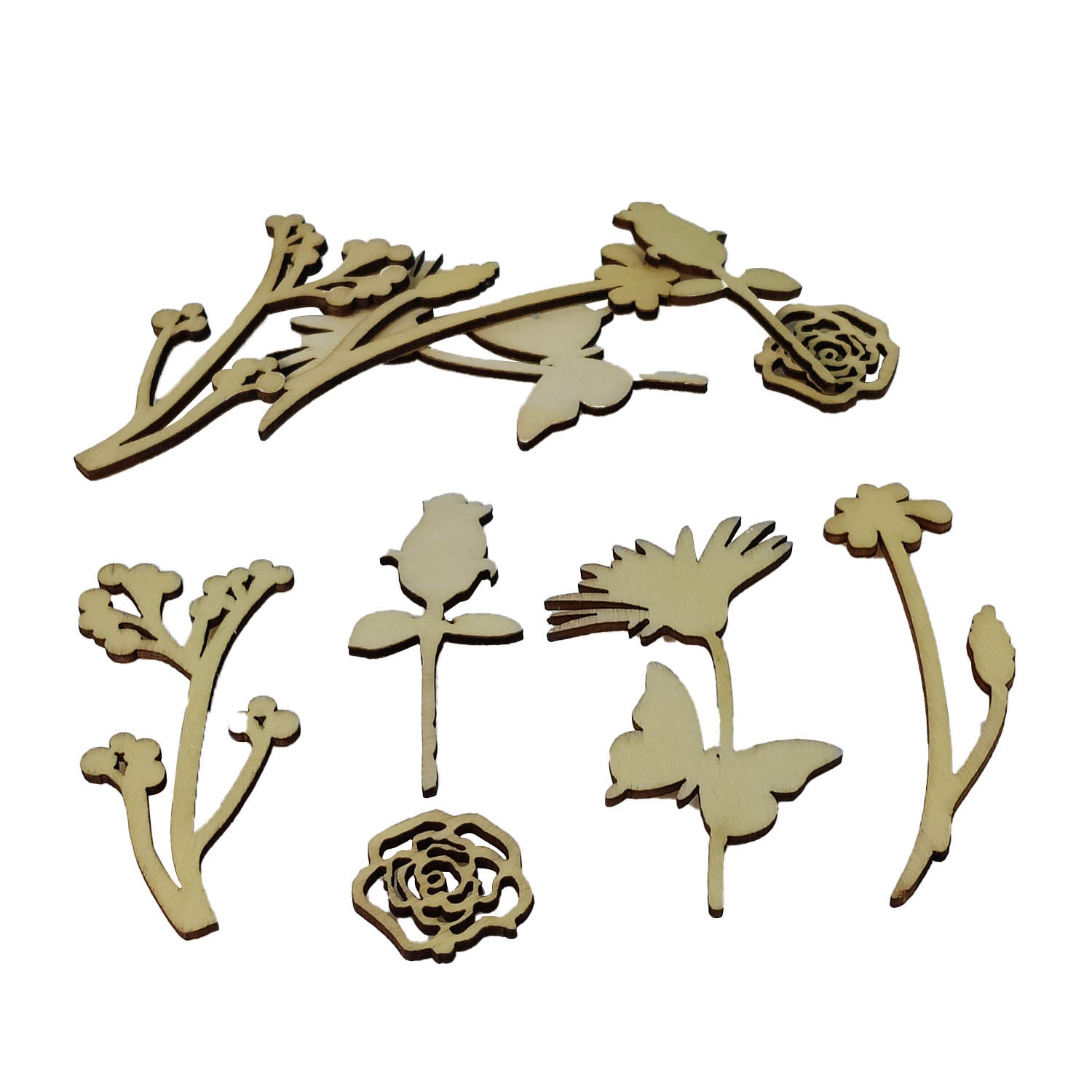 Wooden Bases Blanks (10 Pieces , Mixed Flower Leaf Shapes, 2-8 CM ) For DIY Crafts Painting Arts Decoration Gifts [jefs-embelshcabo-00003-m6]