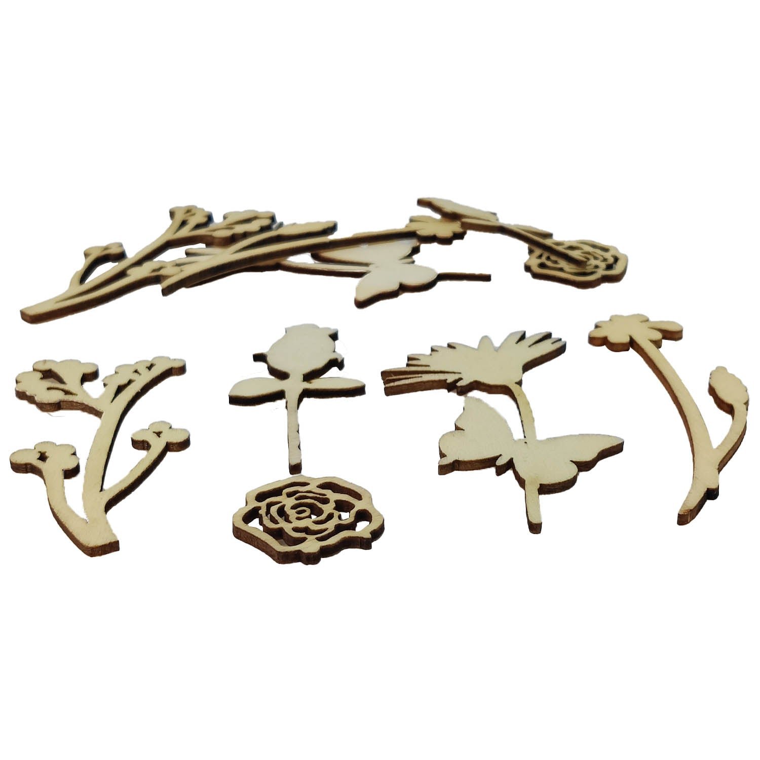 Wooden Bases Blanks (10 Pieces , Mixed Flower Leaf Shapes, 2-8 CM ) For DIY Crafts Painting Arts Decoration Gifts [jefs-embelshcabo-00003-m6]