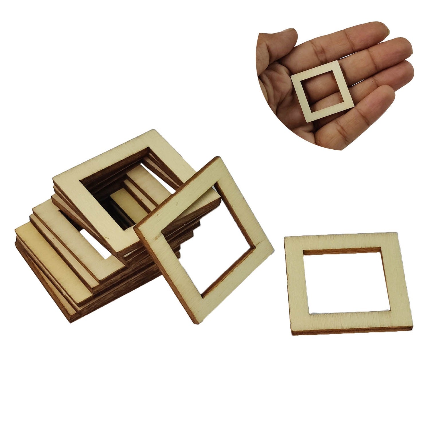 Wooden Rings 3x3x0.25 CM (10 Pieces) Square For Sewing Macrame Crochet DIY Crafts Painting Arts Decoration [jefs-embelshcabo-00004-m4]