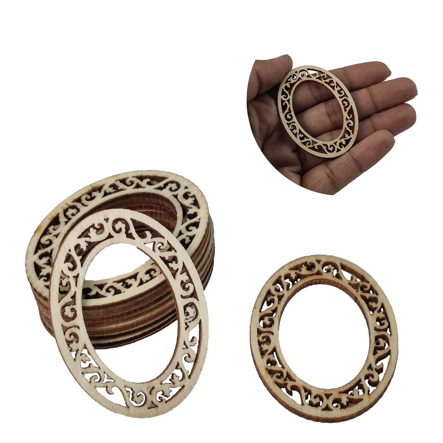 Wooden Rings 50x40x3 MM (10 Pieces) Oval For Sewing Macrame Crochet DIY Crafts Painting Arts Decoration [jefs-embelshcabo-00004-m6]