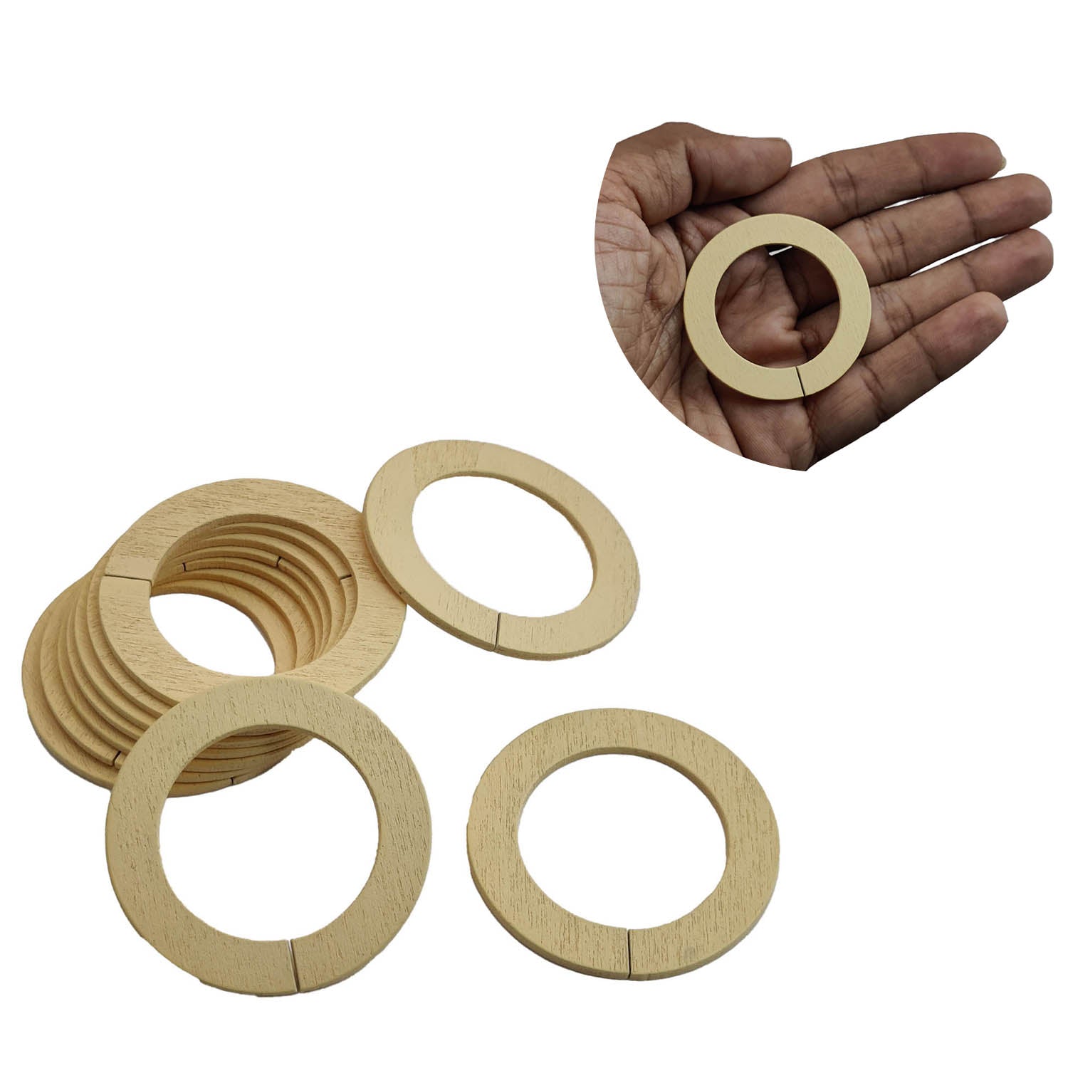 Wooden Rings 45x2 MM (10 Pieces) Round For Sewing Macrame Crochet DIY Crafts Painting Arts Decoration [jefs-embelshcabo-00004-m9]