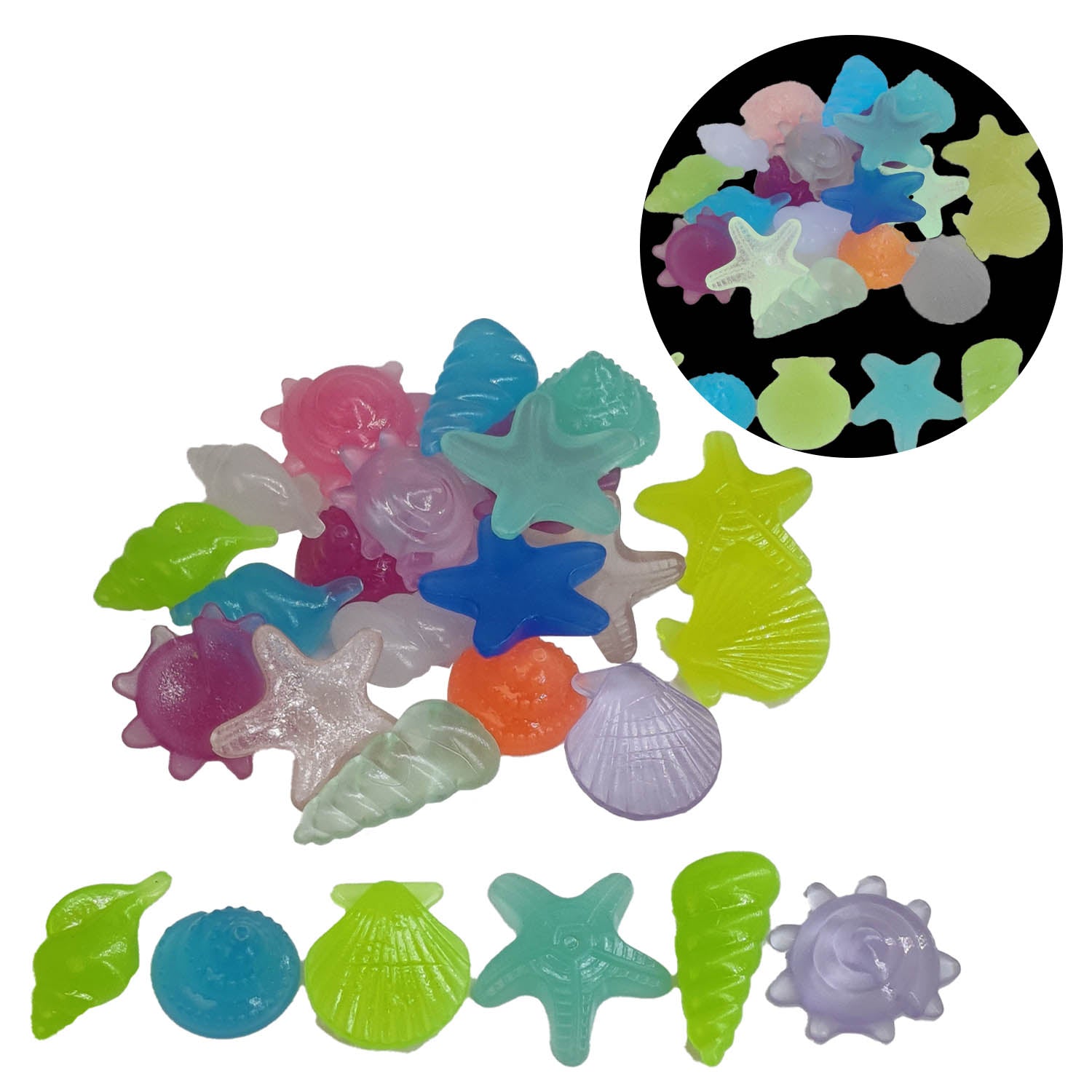 Acrylic Glow In the Dark Aquarium Sea Organism Shaped Stones (75+ Pieces) 2 to 3.5 CM Mixed Colors For Fish Tank Decoration Crafts [jefs-embelshcabo-00007-m3]