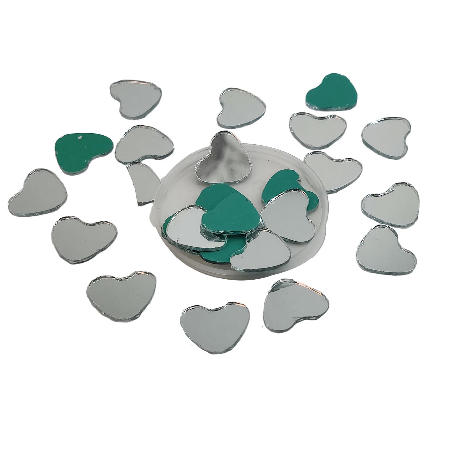 Shisha Glass Mirrors 15 MM (60+ Pieces, 25 GM Wt) Heart For Sewing Embroidery Crafts Jewellery Multipurpose Transparent [jefs-embelshcabo-00124-m16]
