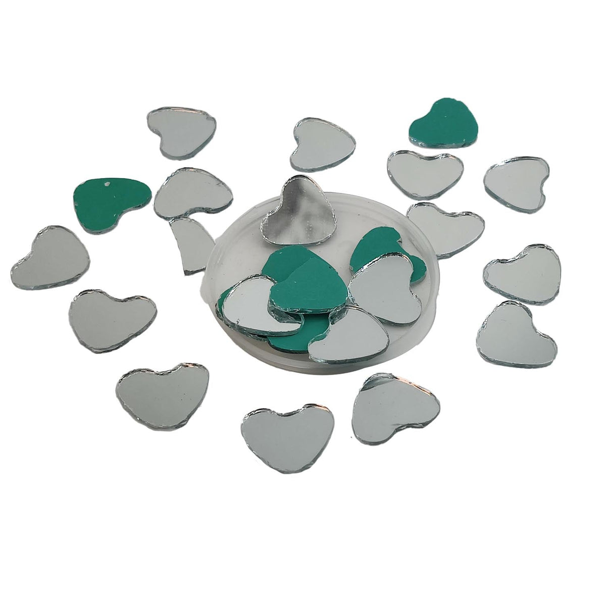 Shisha Glass Mirrors 15 MM (60+ Pieces, 25 GM Wt) Heart For Sewing Embroidery Crafts Jewellery Multipurpose Transparent [jefs-embelshcabo-00124-m16]