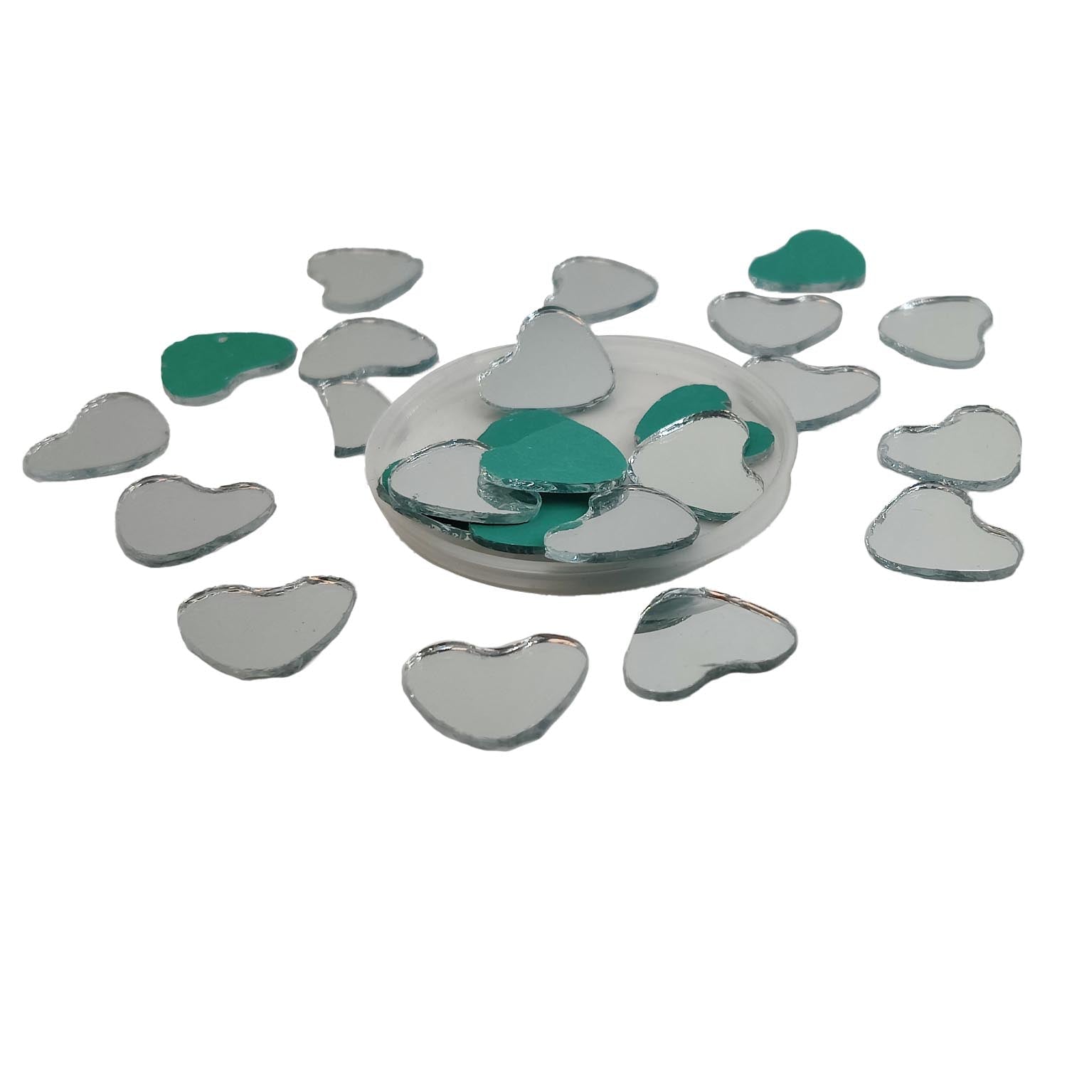 Shisha Glass Mirrors 15 MM (60+ Pieces, 25 GM Wt) Heart For Sewing Embroidery Crafts Jewellery Multipurpose Transparent [jefs-embelshcabo-00124-m16]