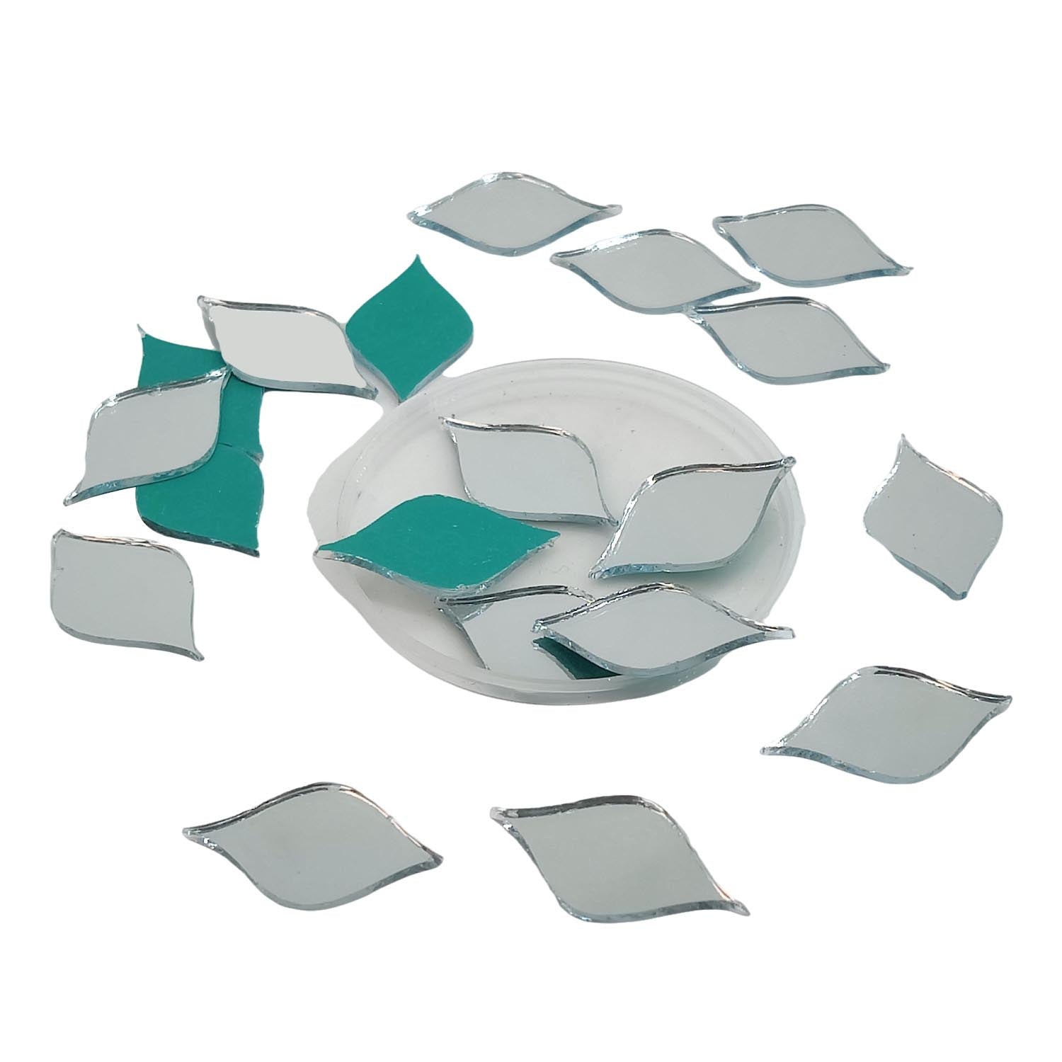 Shisha Glass Mirrors 13x20 MM (65+ Pieces, 25 GM Wt) Rhombus Leaf For Sewing Embroidery Crafts Jewellery Multipurpose Transparent [jefs-embelshcabo-00124-m21]