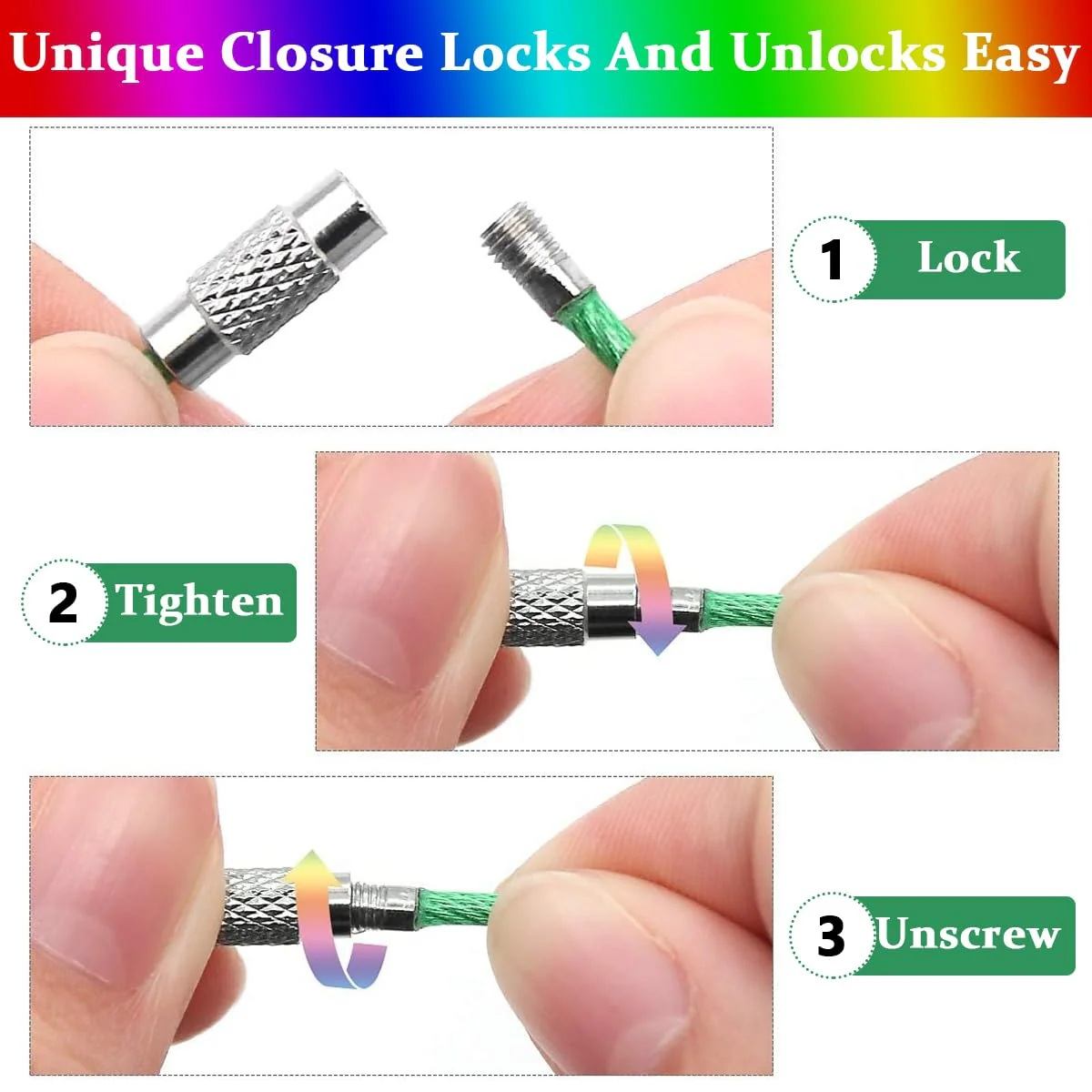 Stainless Steel Strong Cable Wire Keychain Cords Finished Dia 1.9 Inch Thickess 1.5 MM With Screw Clasps For ID Tags Luggage Multipurpose [jefs-gnrlcrftsupp-00004]