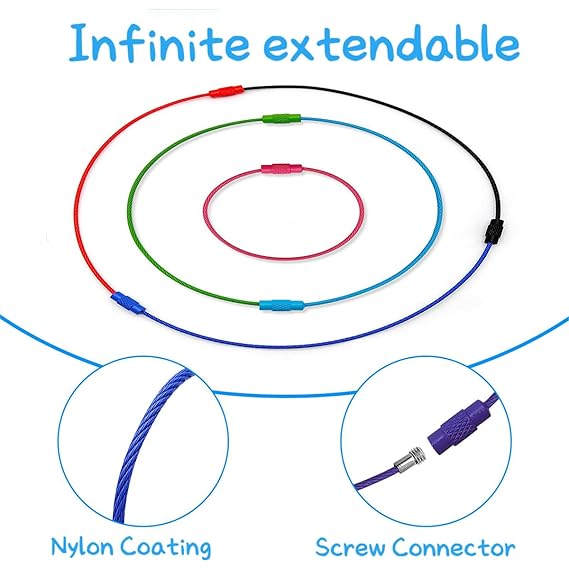 Stainless Steel Strong Cable Wire Keychain Cords Finished Dia 1.9 Inch Thickess 1.5 MM With Screw Clasps For ID Tags Luggage Multipurpose [jefs-gnrlcrftsupp-00004]