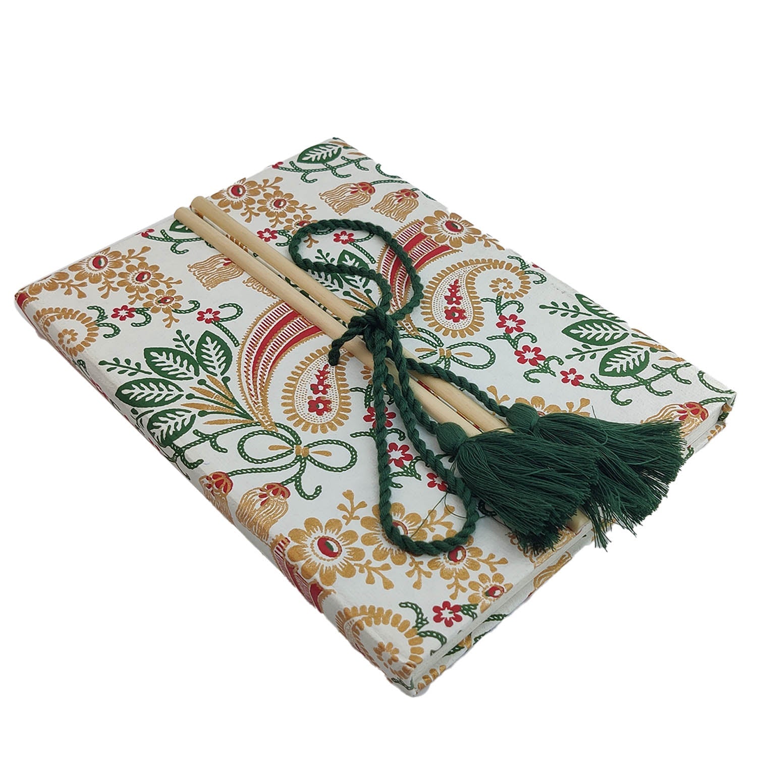 Vintage Handmade Journal Notebook (1 PC x 50 Pages) 6x8 Inch Bamboo Sticks Organic Cotton Papers Thread Tassle Lock Personal Gifts Multicolor [jefs-offcstnry-00003-m10]
