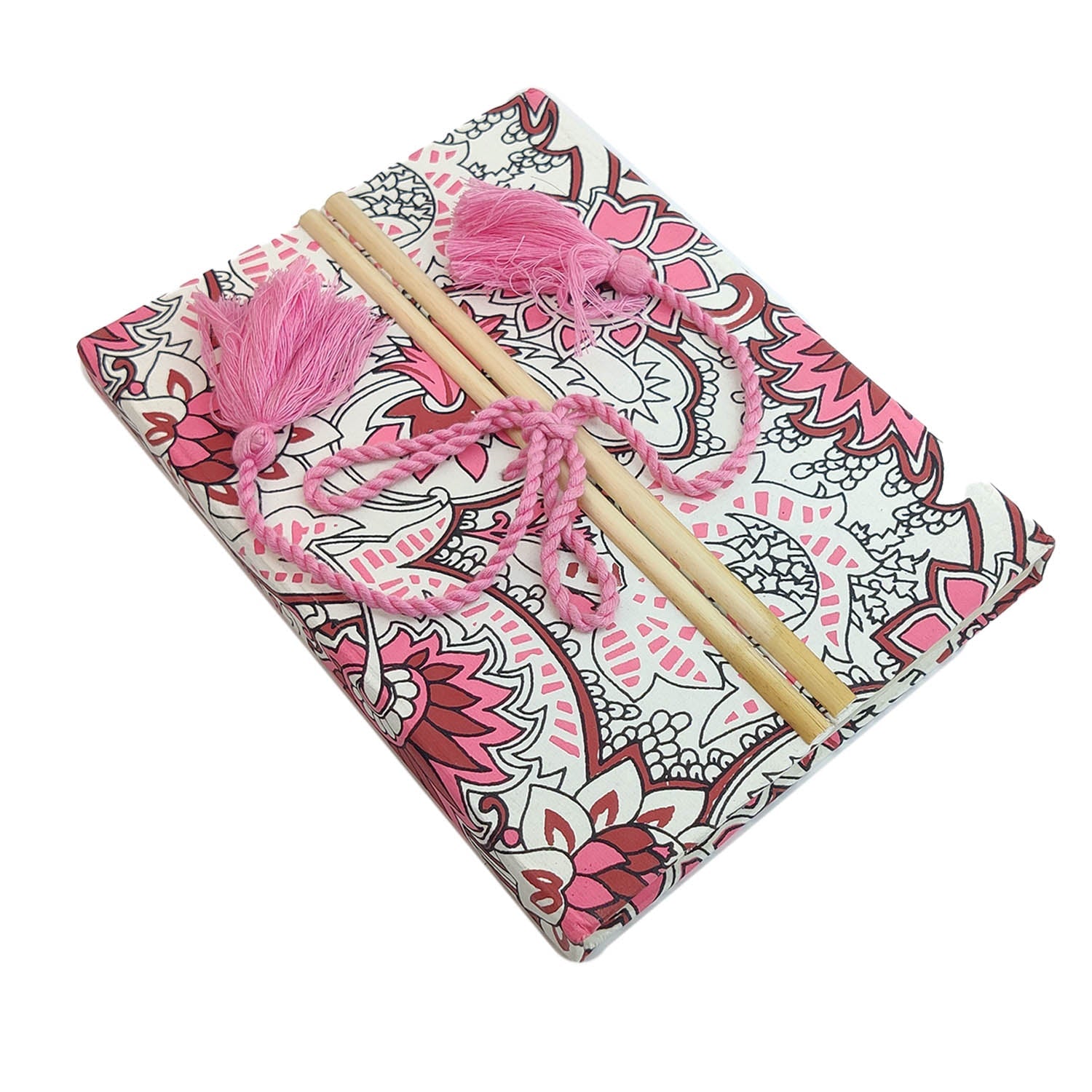Handmade Vintage Journal Notebook (1 PC x 50 Pages) 6x8 Inch Bamboo Sticks Organic Cotton Papers Thread Tassle Lock Personal Gifts Multicolor [jefs-offcstnry-00003-m11]