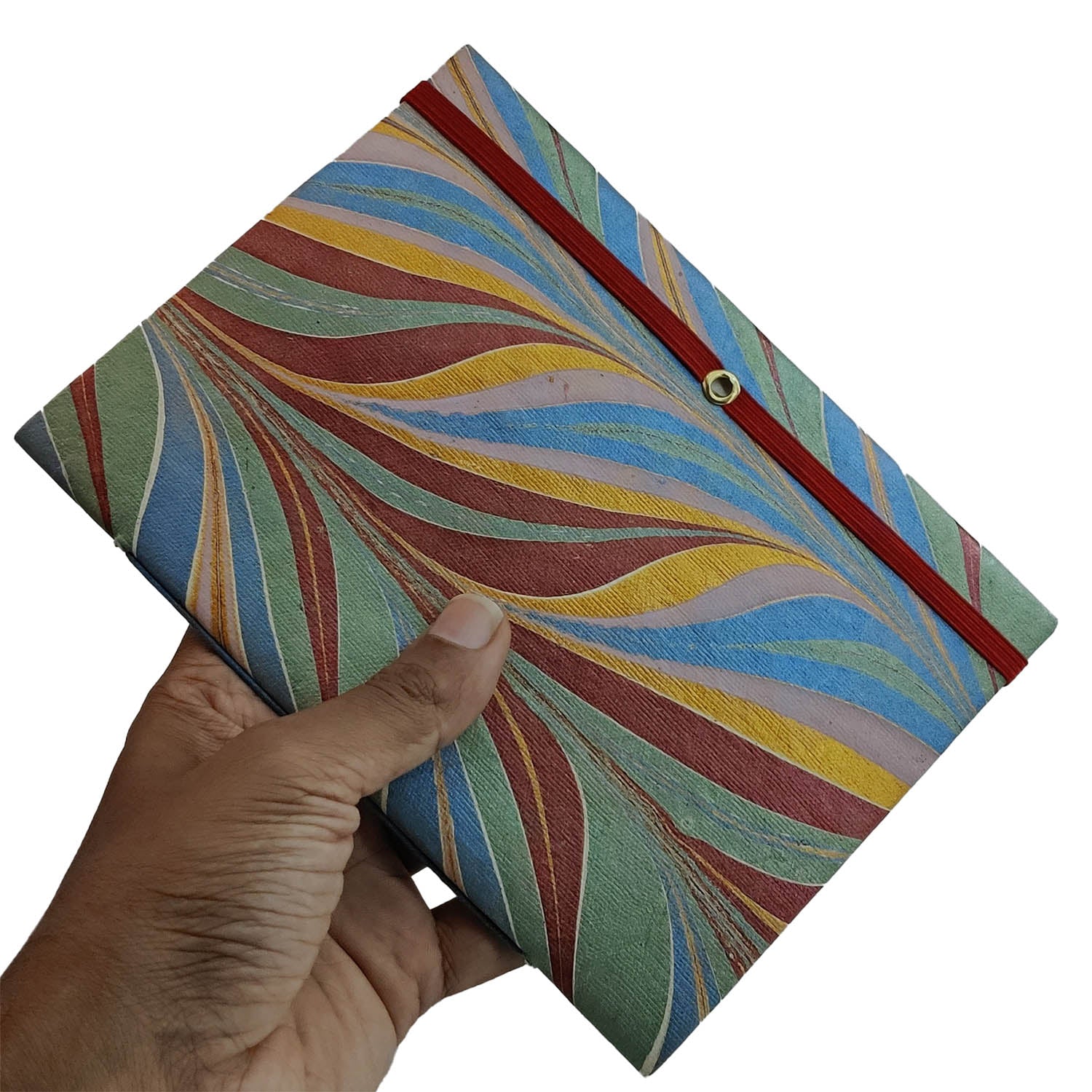 Vintage Handmade Journal Flap Notebook (1 PC x 18 Pages) 5x7 Inch Elastic Lock Organic & Cotton Papers Corporate Personal Gifts Multicolor [jefs-offcstnry-00003-m6]