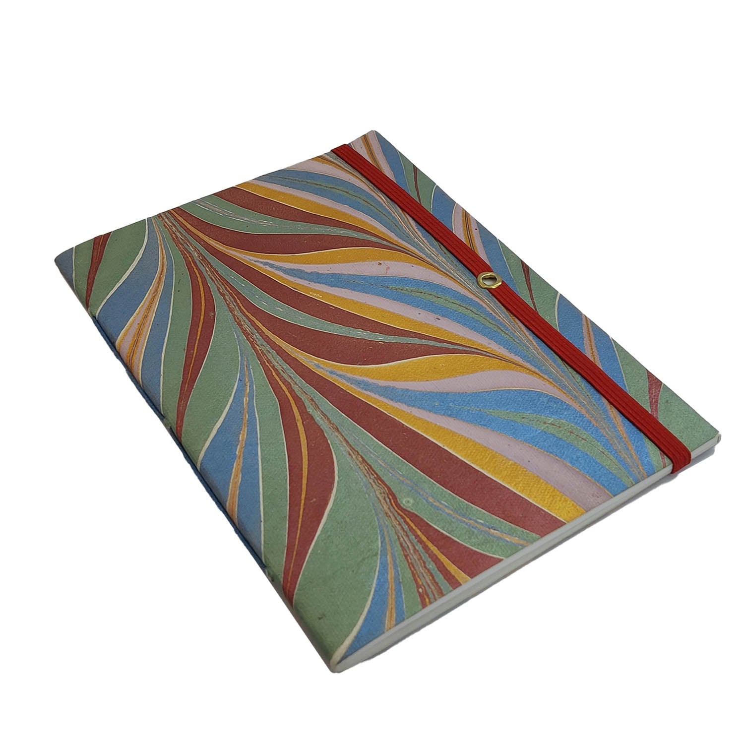 Vintage Handmade Journal Flap Notebook (1 PC x 18 Pages) 5x7 Inch Elastic Lock Organic & Cotton Papers Corporate Personal Gifts Multicolor [jefs-offcstnry-00003-m6]