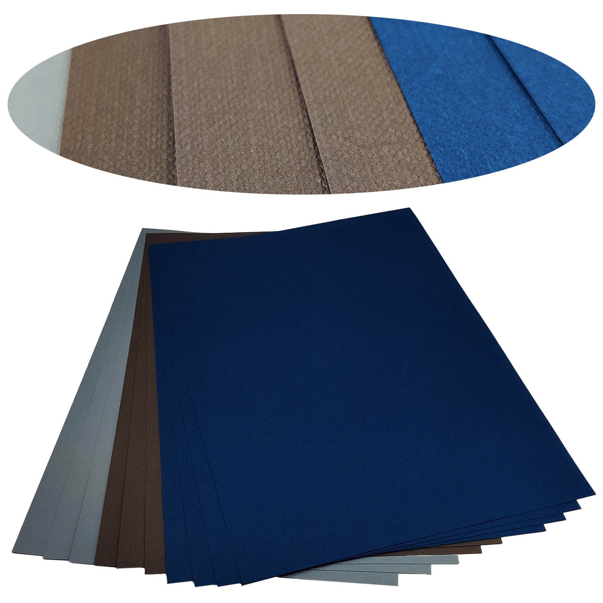 Classy Cover Case Binding Textured Papers (10 Sheets, Grey Coffee Cobalt, 120 GSM, A4 Size) For Art & Crafts Invitation Boxes Luxury Packaging