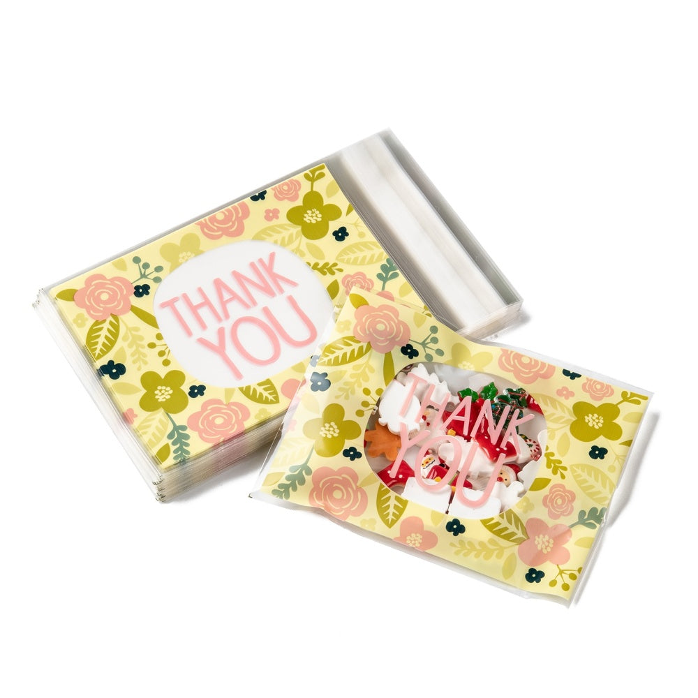Self Adhesive BOPP Covers 16x10 CM With 12.5x9.3 CM Inside (1 Pack, 95-100 PCs) Thank You Printed Pouches For Cookie Chocolates Jewellery Gifts