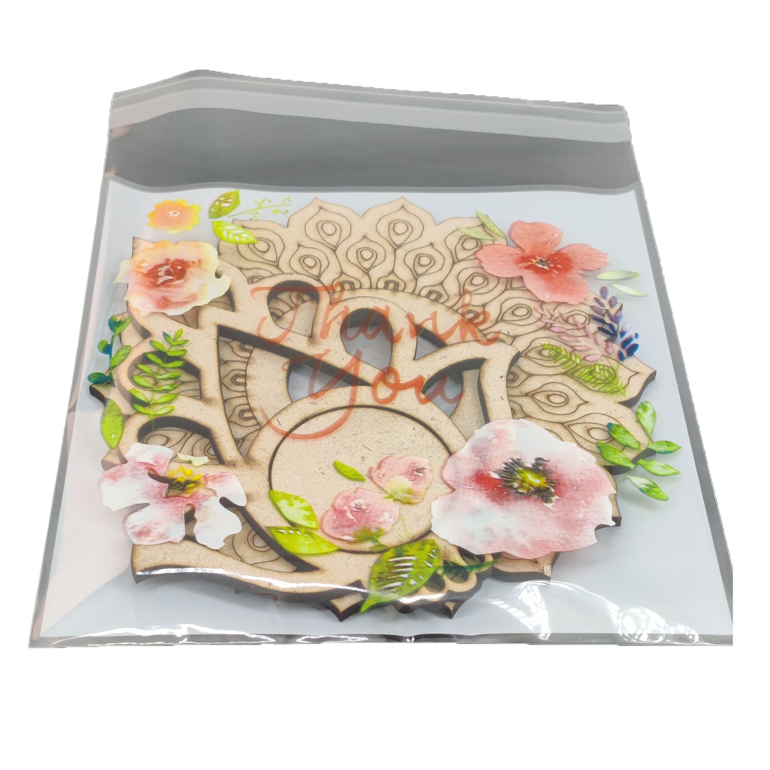 Self Adhesive BOPP Covers 17x14 CM With 13.8x13.3 CM Inside (1 Pack, 95-100 PCs) Thank You Printed Pouches For Cookie Chocolates Jewellery Gifts