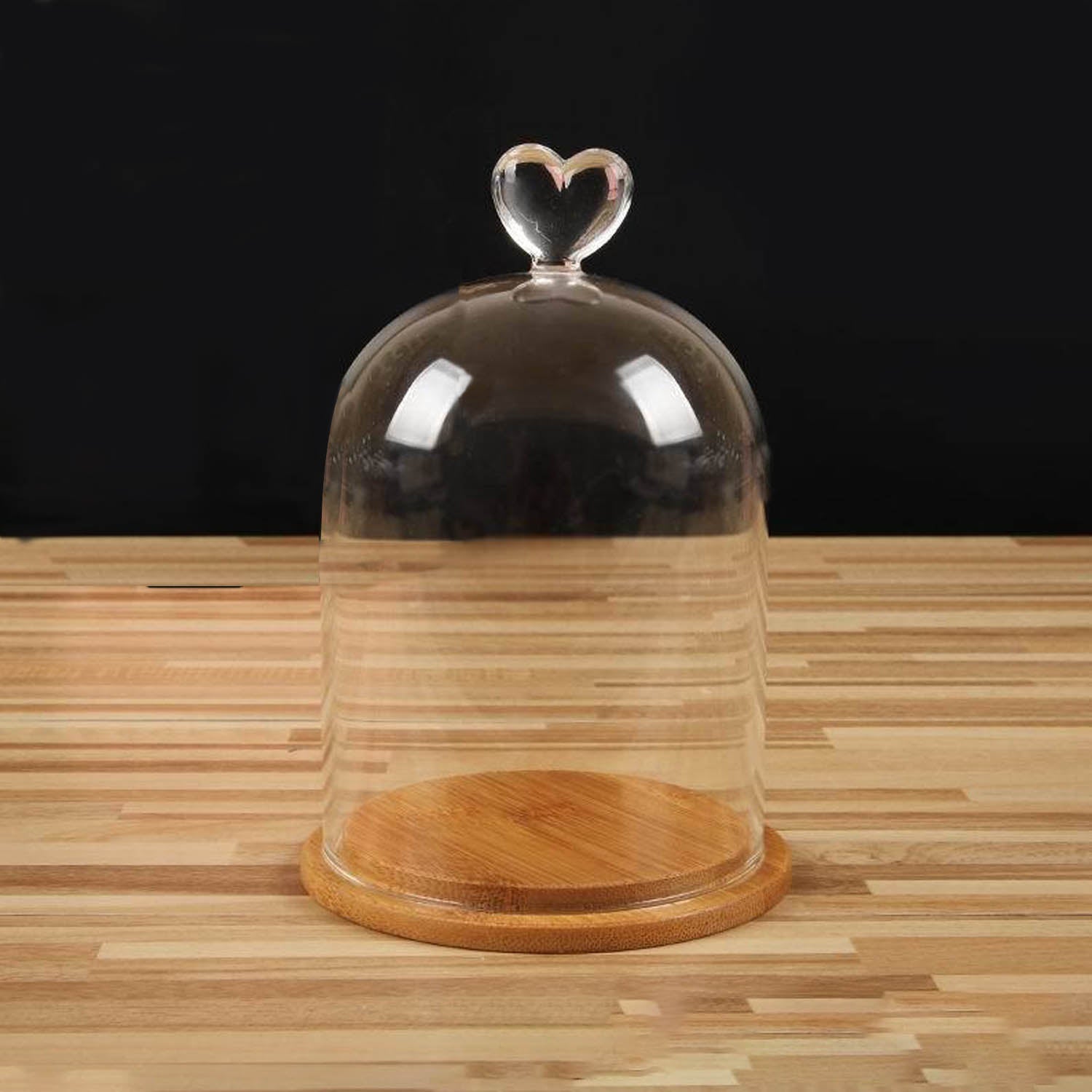 Glass Dome Cloche Cover Containers (1 Piece) 3.5x5.5 Inch Bottles Decoration Bell Jars With Wooden Heart Lid Base Food Storage Terrarium Plants [jefs-pack-boxnsupp-00120-m2]