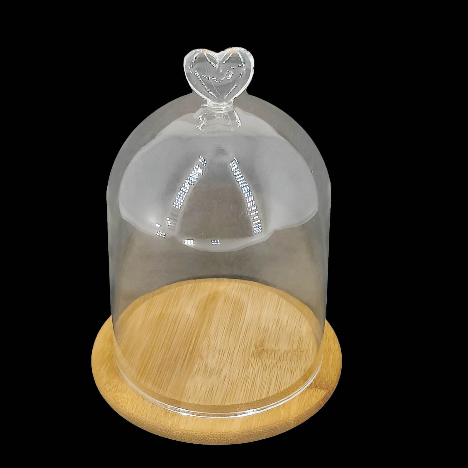 Glass Dome Cloche Cover Containers (1 Piece) 3.5x5.5 Inch Bottles Decoration Bell Jars With Wooden Heart Lid Base Food Storage Terrarium Plants [jefs-pack-boxnsupp-00120-m2]