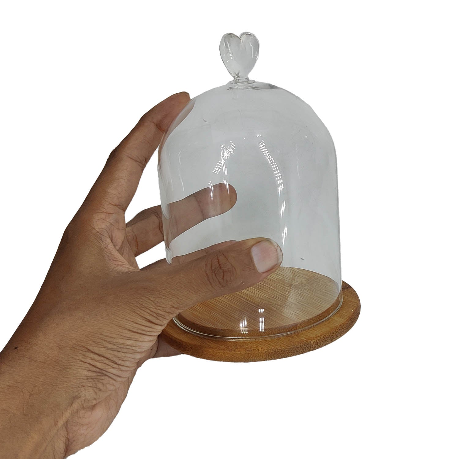 Glass Dome Cloche Cover Containers (1 Piece) 3.5x5.5 Inch Bottles Decoration Bell Jars With Wooden Heart Lid Base Food Storage Terrarium Plants [jefs-pack-boxnsupp-00120-m2]