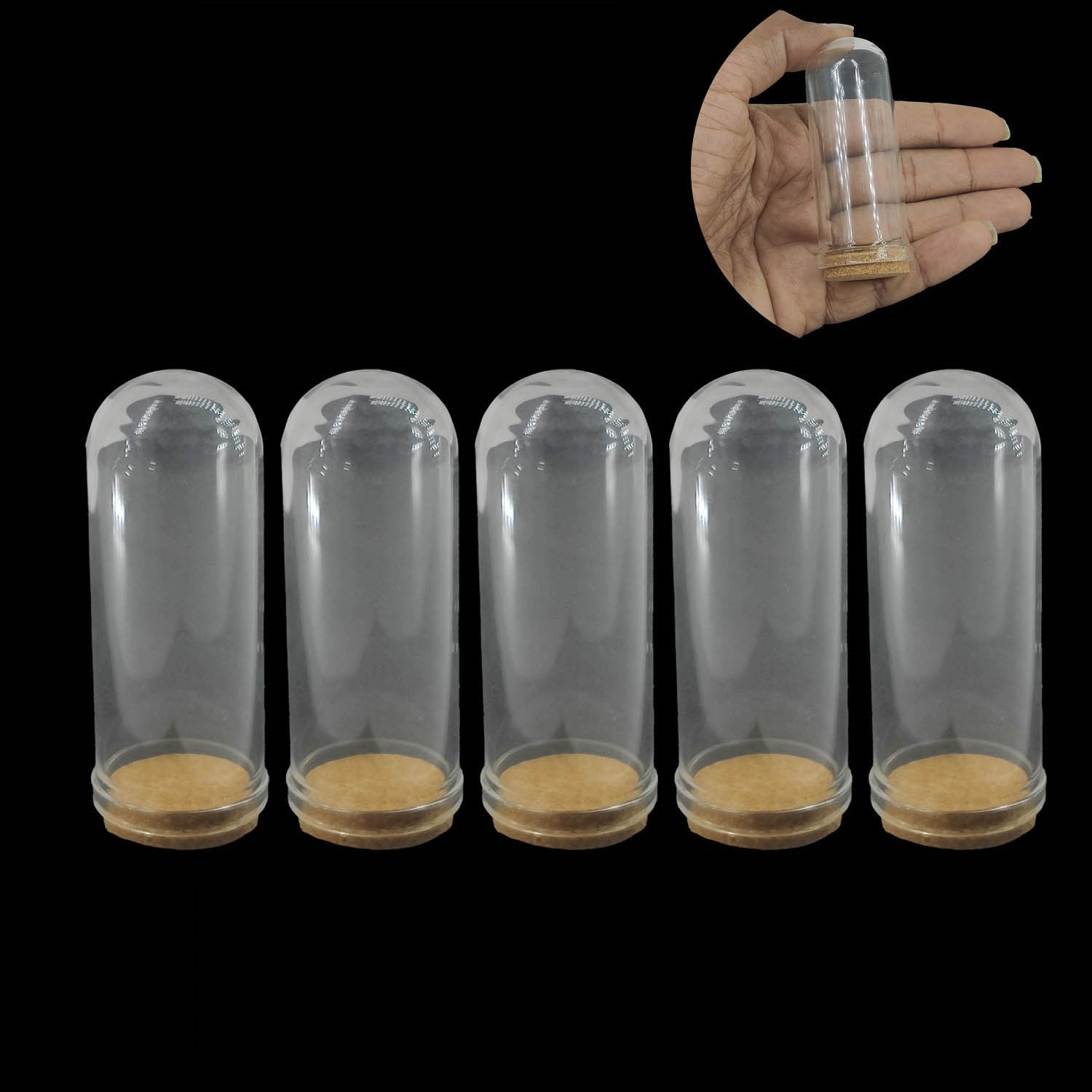 Glass Dome Cloche Cover Containers 7x2.7 CM (5 Pieces) Bottles Bell Jars With Cork Lid For Gifts Decoration Plants Crafts