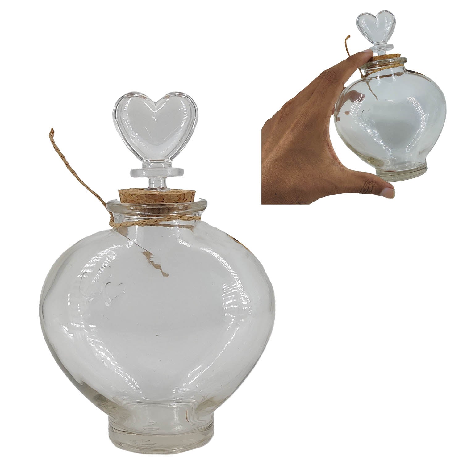 Heart Shape Glass Bottles 16x11 CM (1 Piece) With Cork Lid Stoppers For Crafts Decoration Storage Gifts Transparent Jar Container