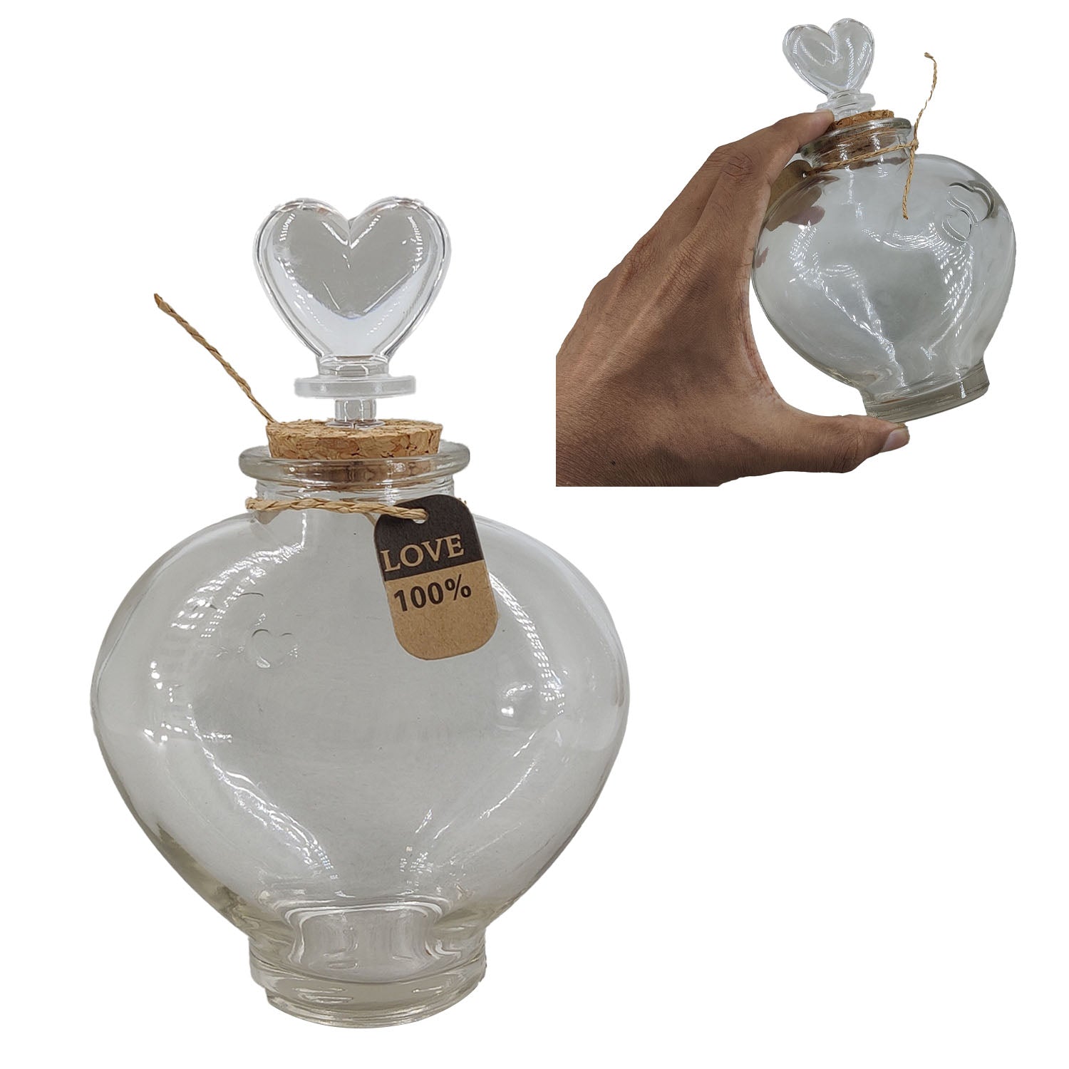 Heart Shape Glass Bottles 16x11 CM (1 Piece) With Cork Lid Stoppers For Crafts Decoration Storage Gifts Transparent Jar Container