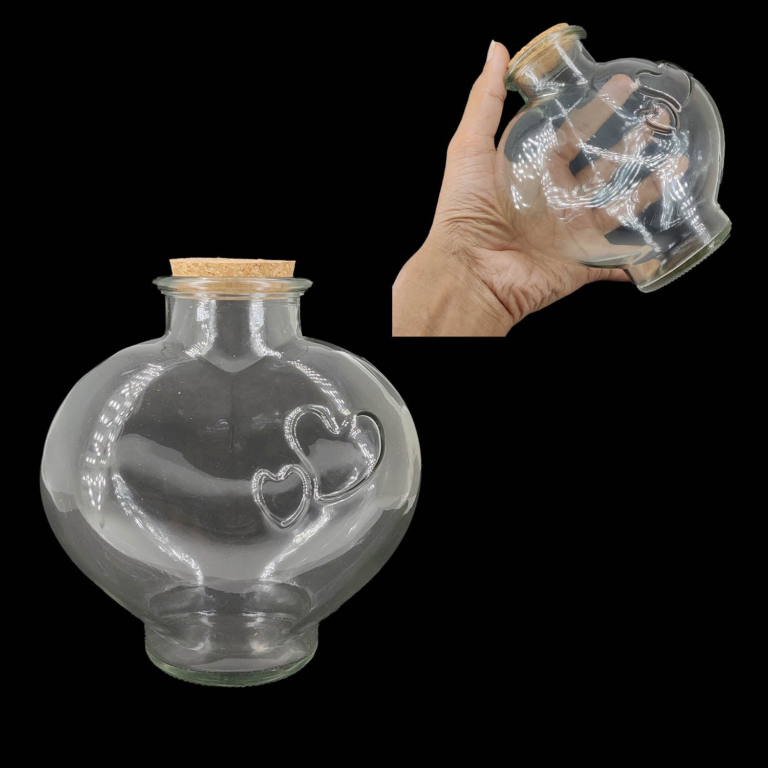 Heart Shape Glass Bottles 14x14 CM (1 Piece) Capacity 650 ML With Cork Lid Stoppers For Crafts Decoration Storage Gifts Transparent Jar Container