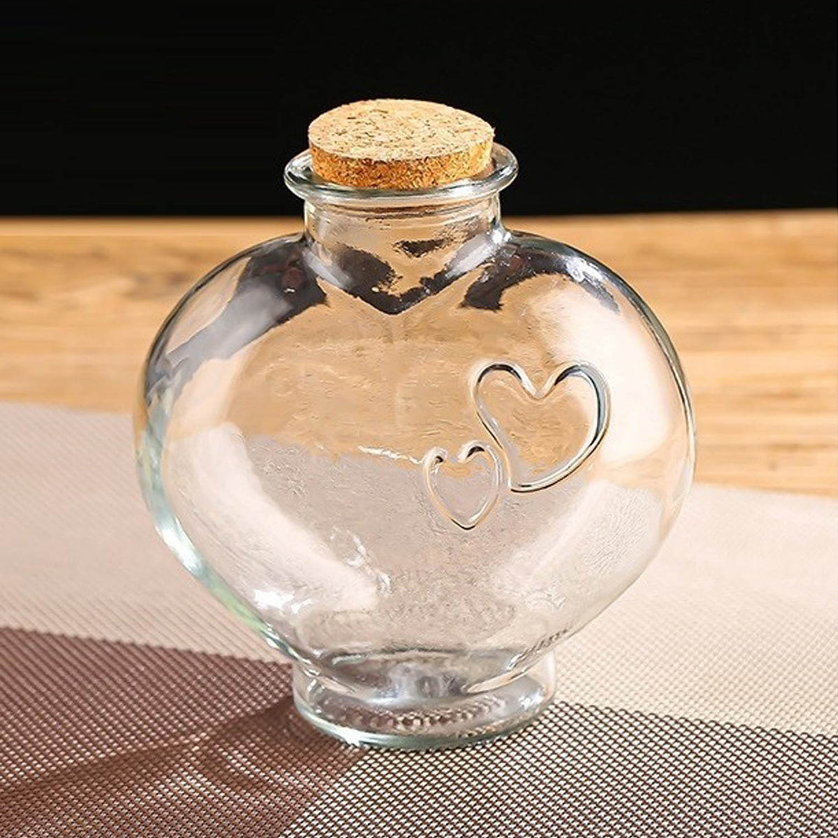 Heart Shape Glass Bottles 14x14 CM (1 Piece) Capacity 650 ML With Cork Lid Stoppers For Crafts Decoration Storage Gifts Transparent Jar Container