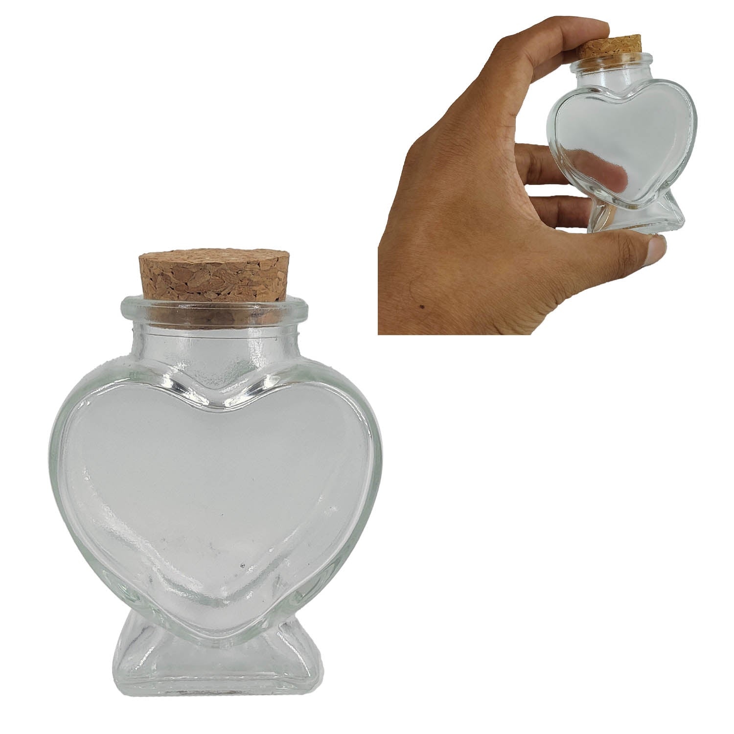 Heart Shape Glass Bottles 6x7.5 CM (1 Piece) Capacity 80 ML With Cork Lid Stoppers For Crafts Decoration Storage Gifts Transparent Jar Container