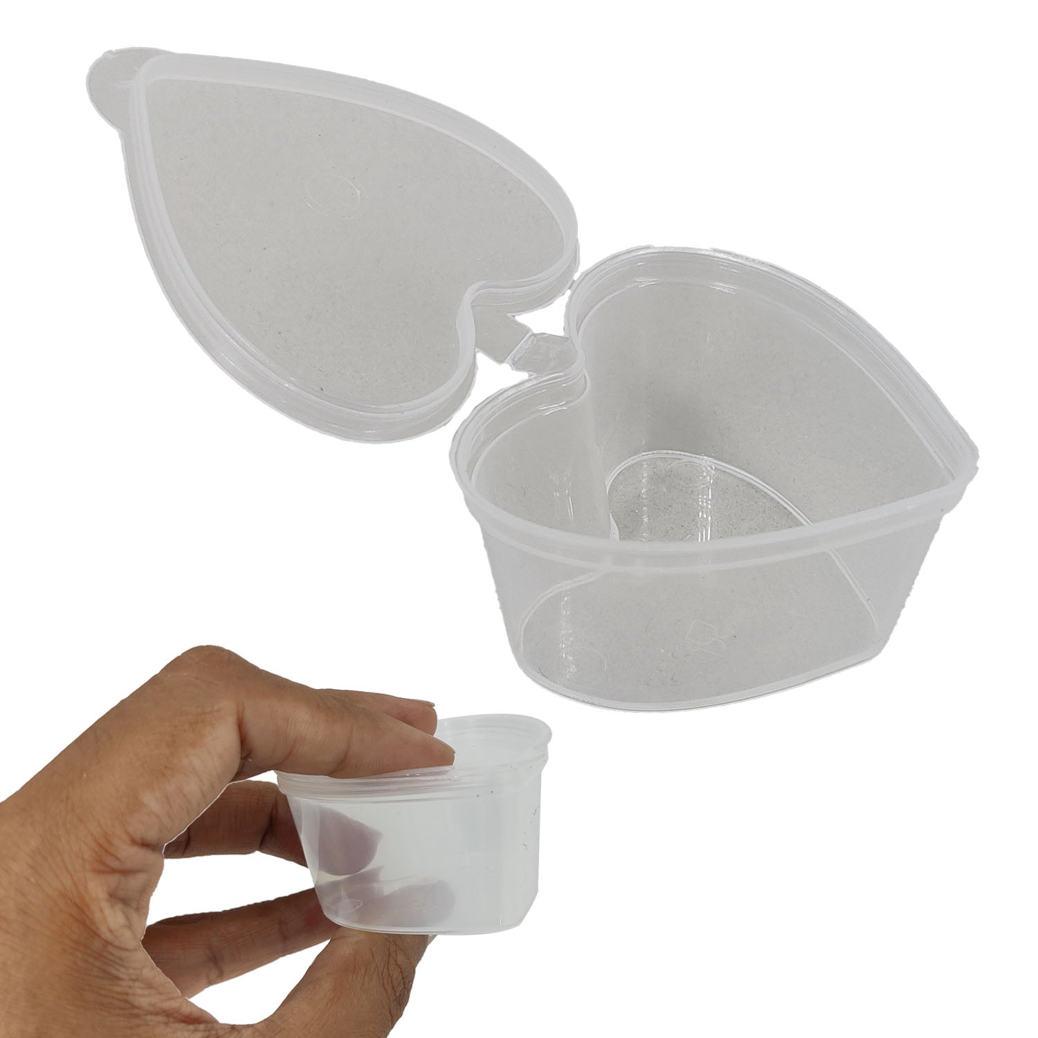 Small Polypropylene PP Plastic Containers (Pack of 10, Capacity 45 ML) 5.5x4.5x3 CM Heart With Lid For Ketchup Sauce Jam Cream Gifts Storage