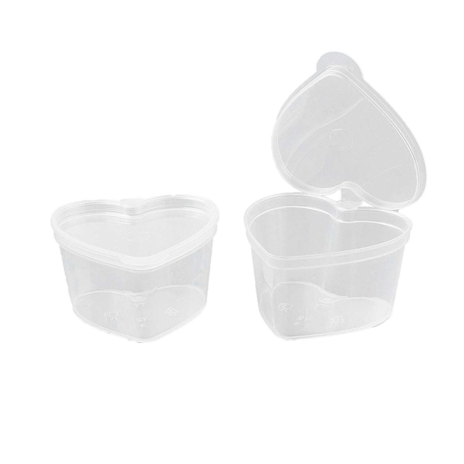 Small Polypropylene PP Plastic Containers (Pack of 10, Capacity 45 ML) 5.5x4.5x3 CM Heart With Lid For Ketchup Sauce Jam Cream Gifts Storage