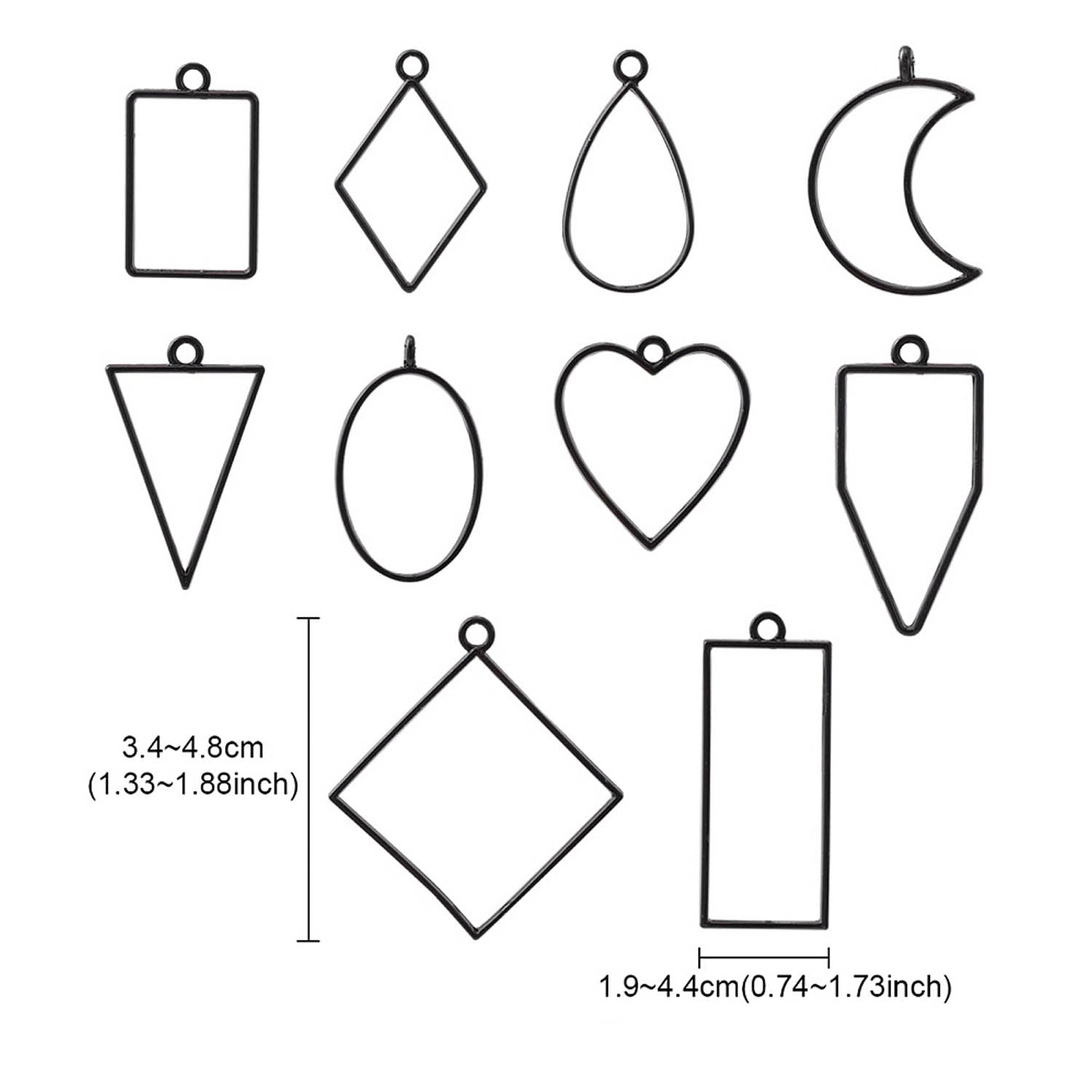 Metal Alloy Pendant Bezel Blanks (10 Pieces) 3 to 4.5 CM Range Mixed Shapes Bases Black For Resin Jewellery Making DIY Crafts [jefs-pndt-gnrl-00003-combo2]
