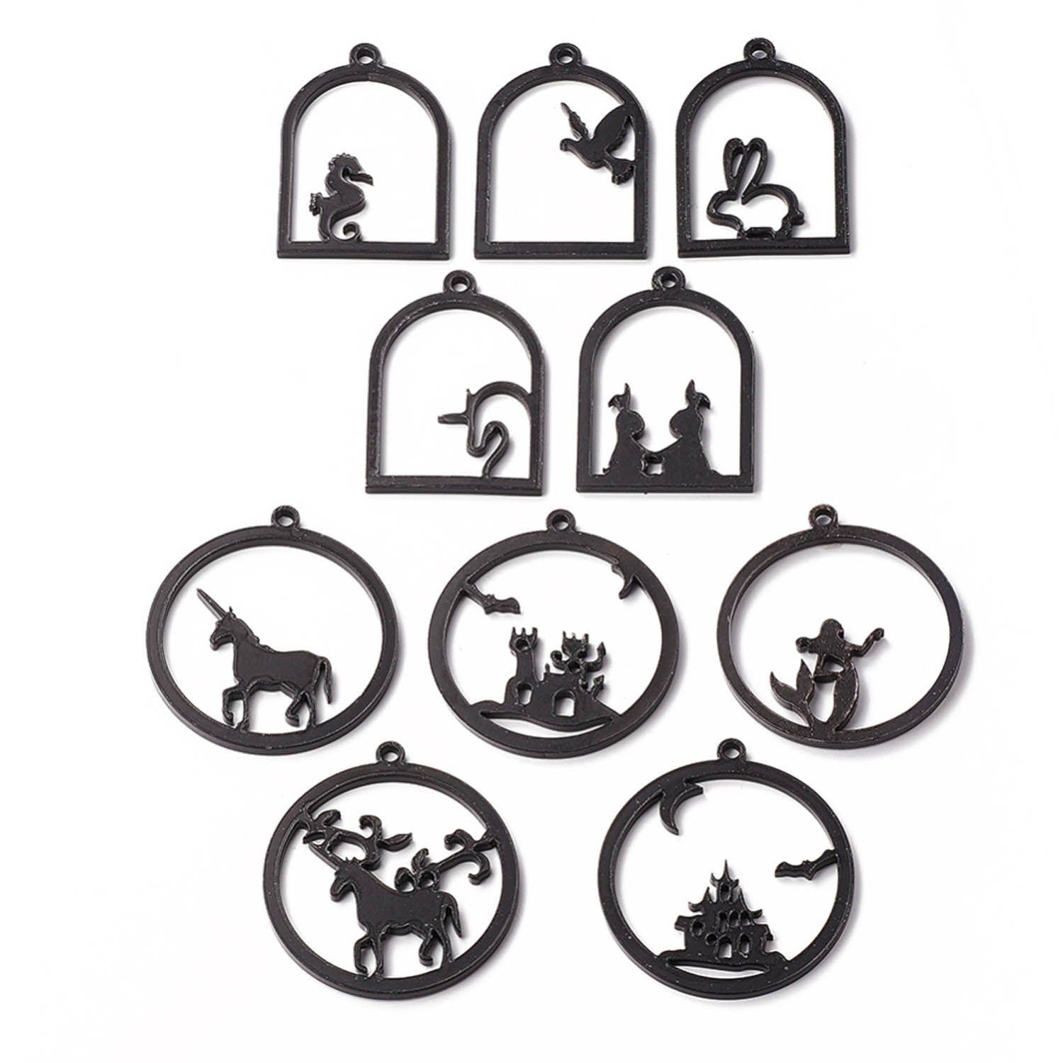 Acrylic Pendant Bezel Blanks (10 Pieces) 3 to 4.5 CM Range Mixed Animal Shapes Bases Black For Resin Jewellery Making DIY Crafts [jefs-pndt-gnrl-00003-combo4]
