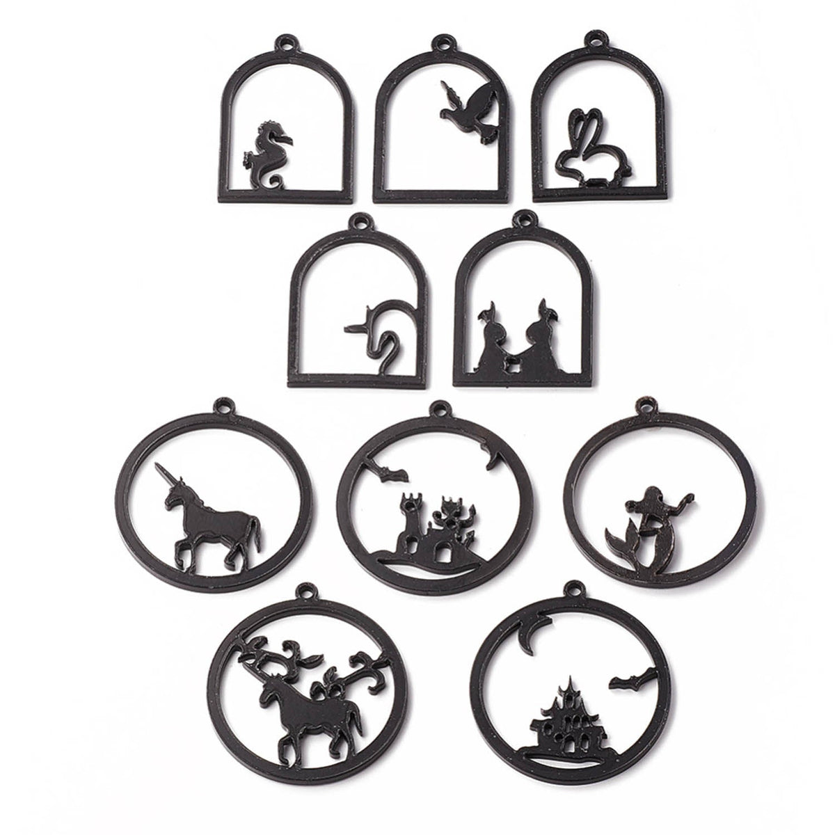Acrylic Pendant Bezel Blanks (10 Pieces) 3 to 4.5 CM Range Mixed Animal Shapes Bases Black For Resin Jewellery Making DIY Crafts [jefs-pndt-gnrl-00003-combo4]