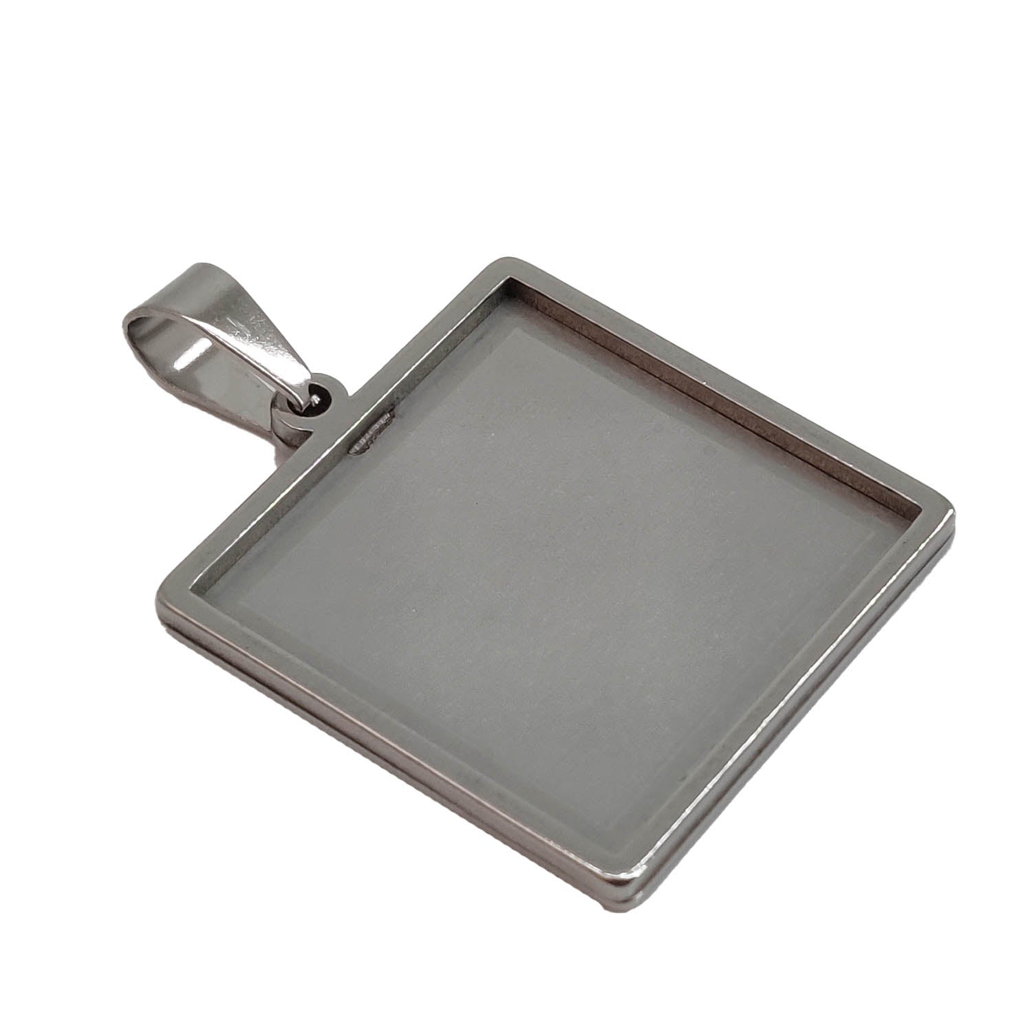 304 Stainless Steel Cabohon Pendant Base (1 Piece) 31x28 MM Inside 25x25 MM Tarnish Resistant Silver Color Square Base Holder For Jewellery Making [jefs-pndt-gnrl-00006-m2]