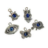 Mini Pendants Evil Eye Alloy Charms 21x14x4 MM (5 Mixed Shapes) Animal Bird Antique Silver Color For DIY Bracelets Jewellery Making [jefs-pndt-gnrl-00008-m2]