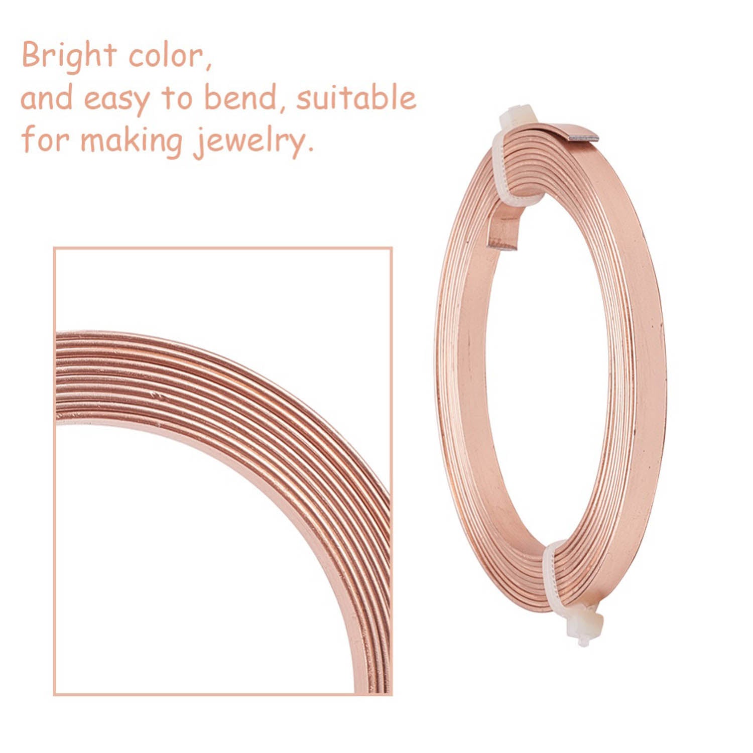 Textured Aluminium Wires 5x1 MM (1 Roll x 2 Meters) Bendable Bezel Strip Light Copper Color For Wrapped Jewellery Making DIY Crafts Arts