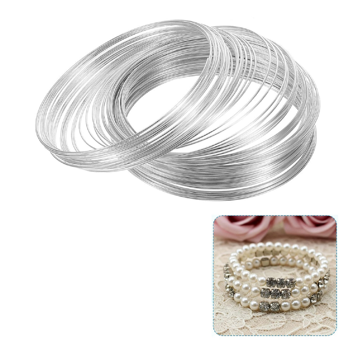 Tarnish Resistant 304-Stainless Steel Memory Bracelets Wires (1 Roll, 2.75 Meter) 60mm 22 Gauge 0.5mm Thickness - Bangle Size 2.6 Silver Color
