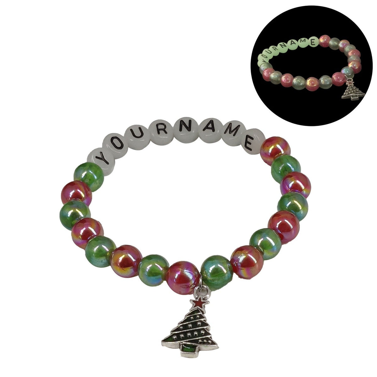Name Customized Elastic Christmas Bracelets Personalized For Kids Girls Women With Multicolor Acrylic Beads