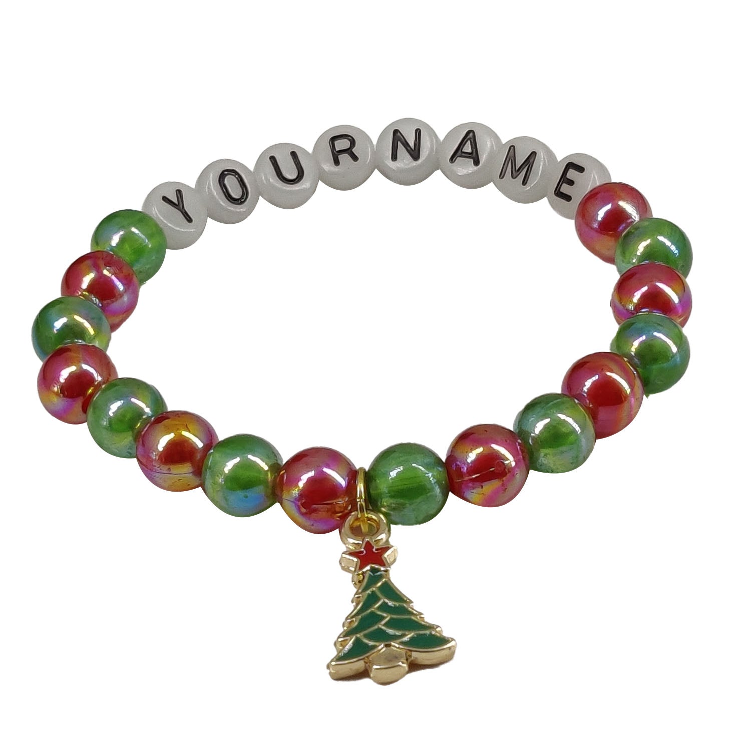 Name Customized Elastic Christmas Bracelets Personalized For Kids Girls Women With Multicolor Acrylic Beads